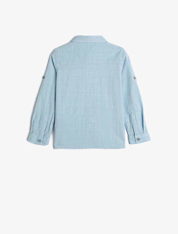 Erkek Bebek Basic Gömlek Cep Detaylı Uzun Kollu Düğmeli Pamuklu