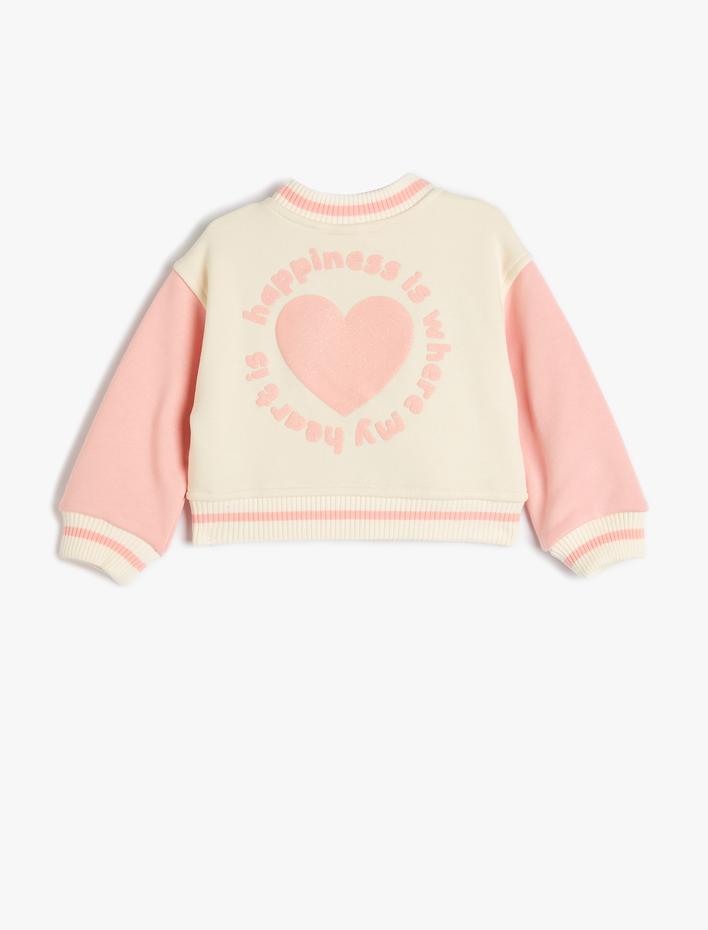 Kız Bebek Bomber Ceket Arkası Baskı Detaylı Uzun Kollu Çıtçıt Kapamalı Şardonlu