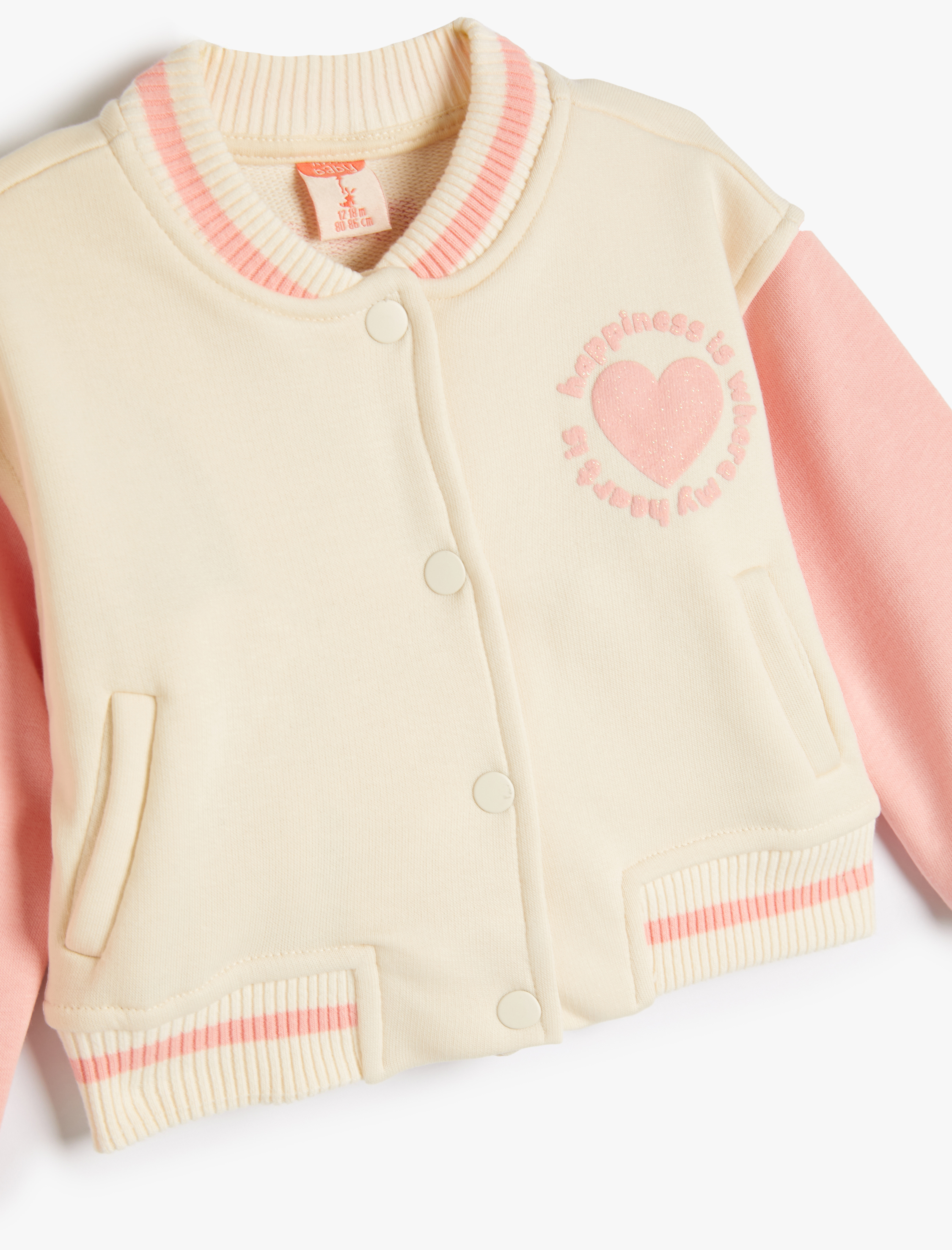  Kız Bebek Bomber Ceket Arkası Baskı Detaylı Uzun Kollu Çıtçıt Kapamalı Şardonlu