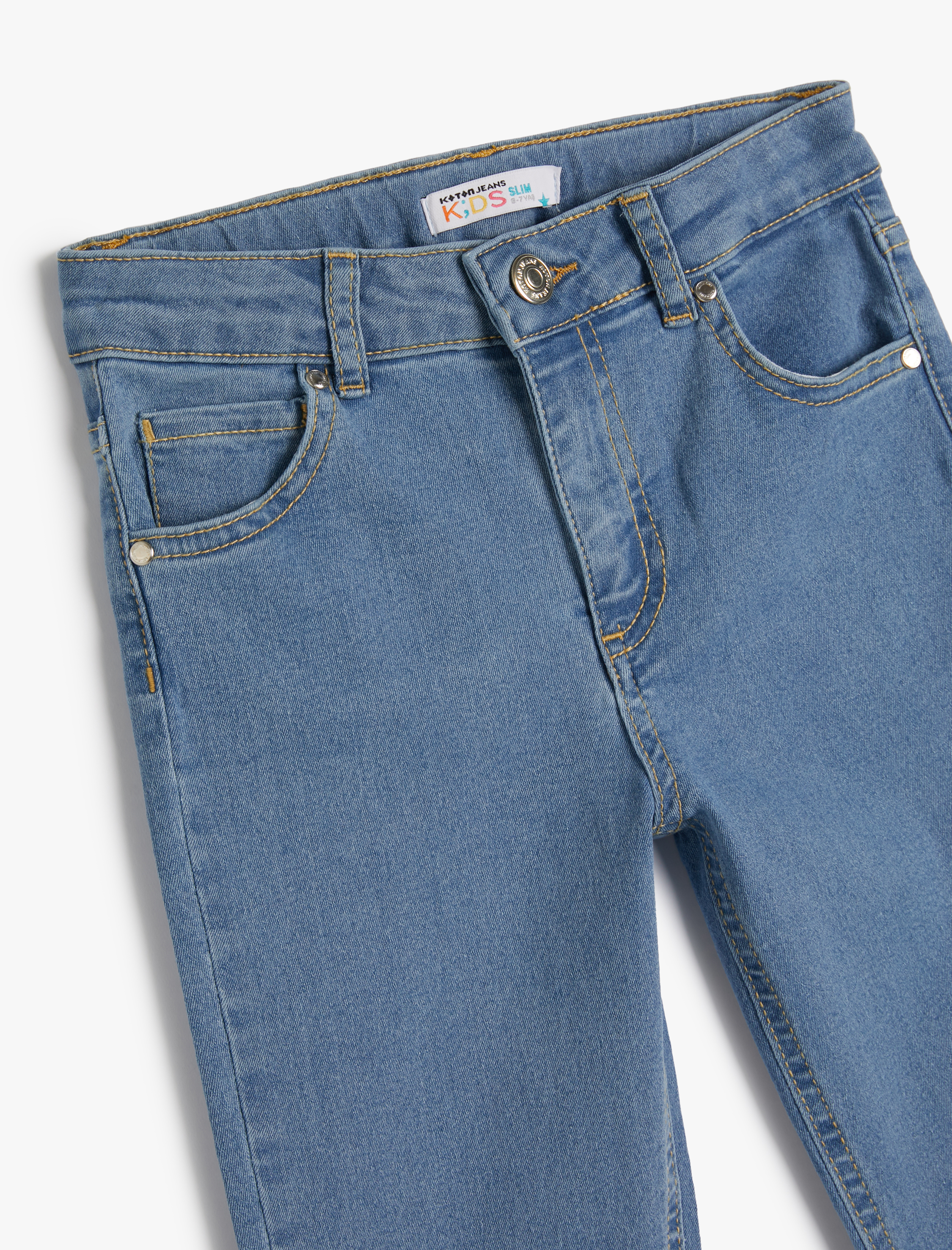  Erkek Çocuk Kot Pantolon Ayarlanabilir Lastikli Pamuklu  - Slim Jean