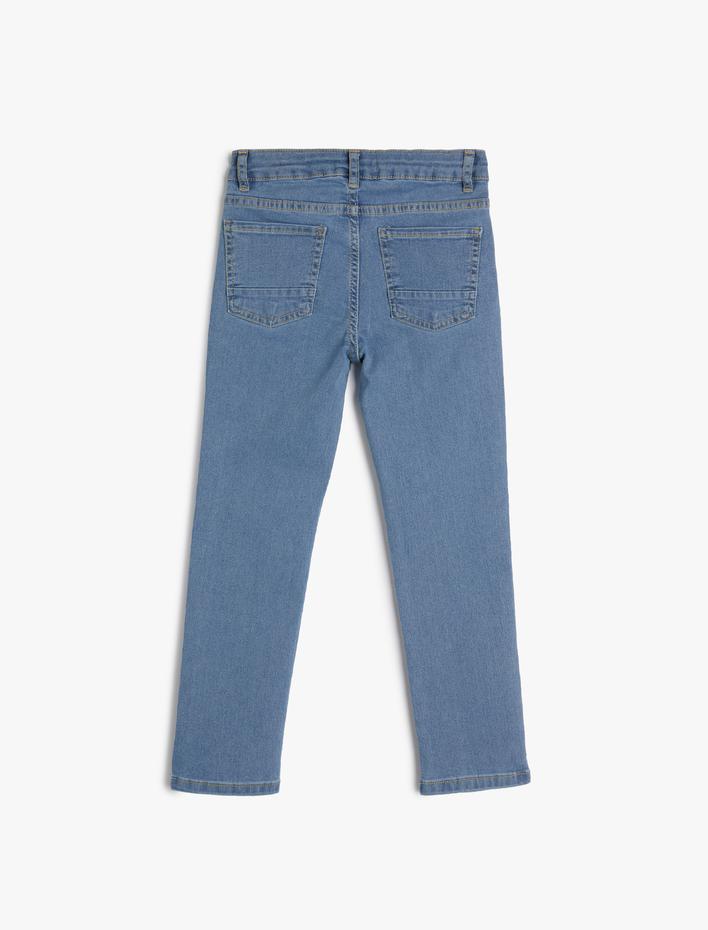 Erkek Çocuk Kot Pantolon Ayarlanabilir Lastikli Pamuklu  - Slim Jean