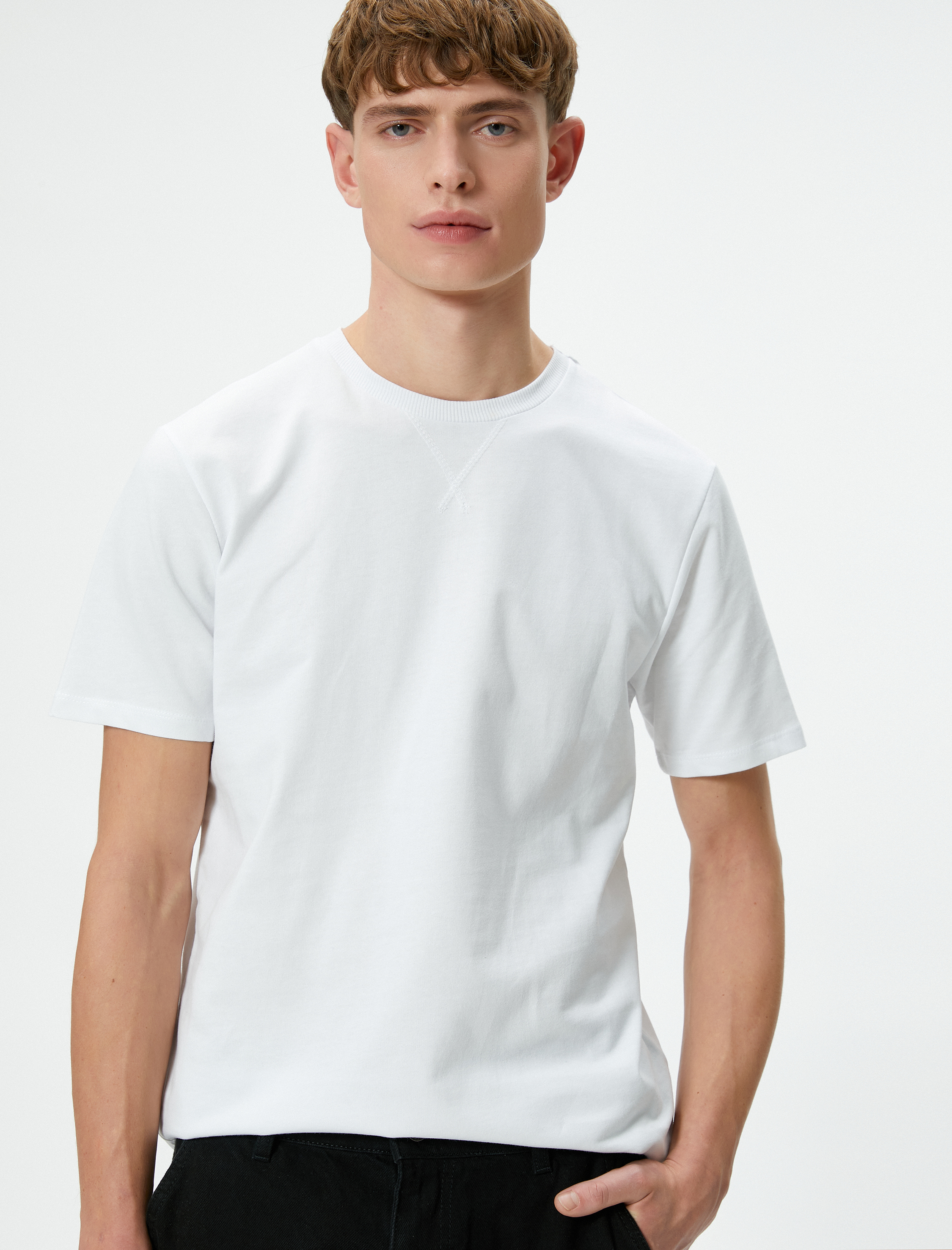   Basic Tişört Bisiklet Yaka Kısa Kollu Pamuklu