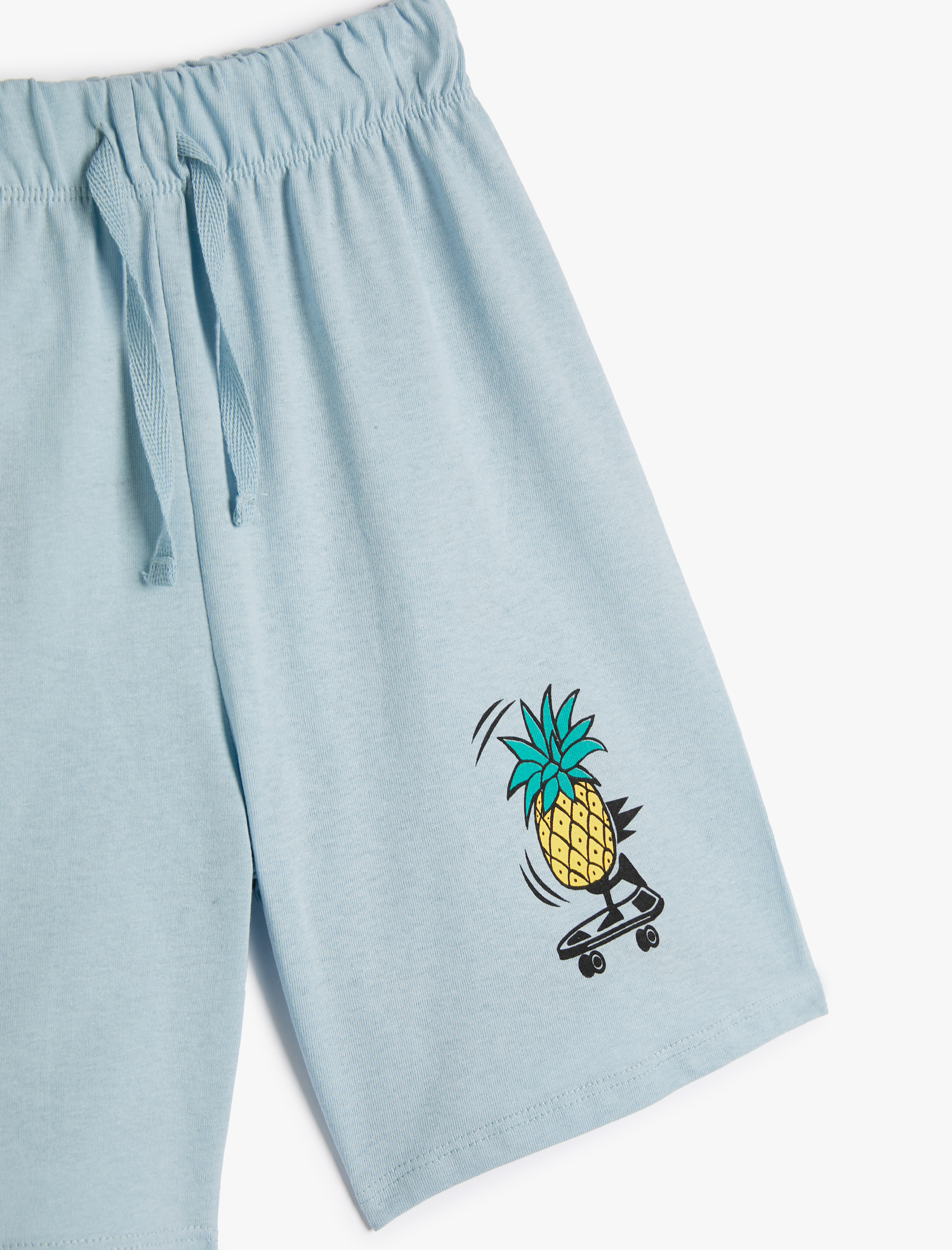  Erkek Çocuk Şort Ananas Baskılı Beli Bağlamalı Pamuklu