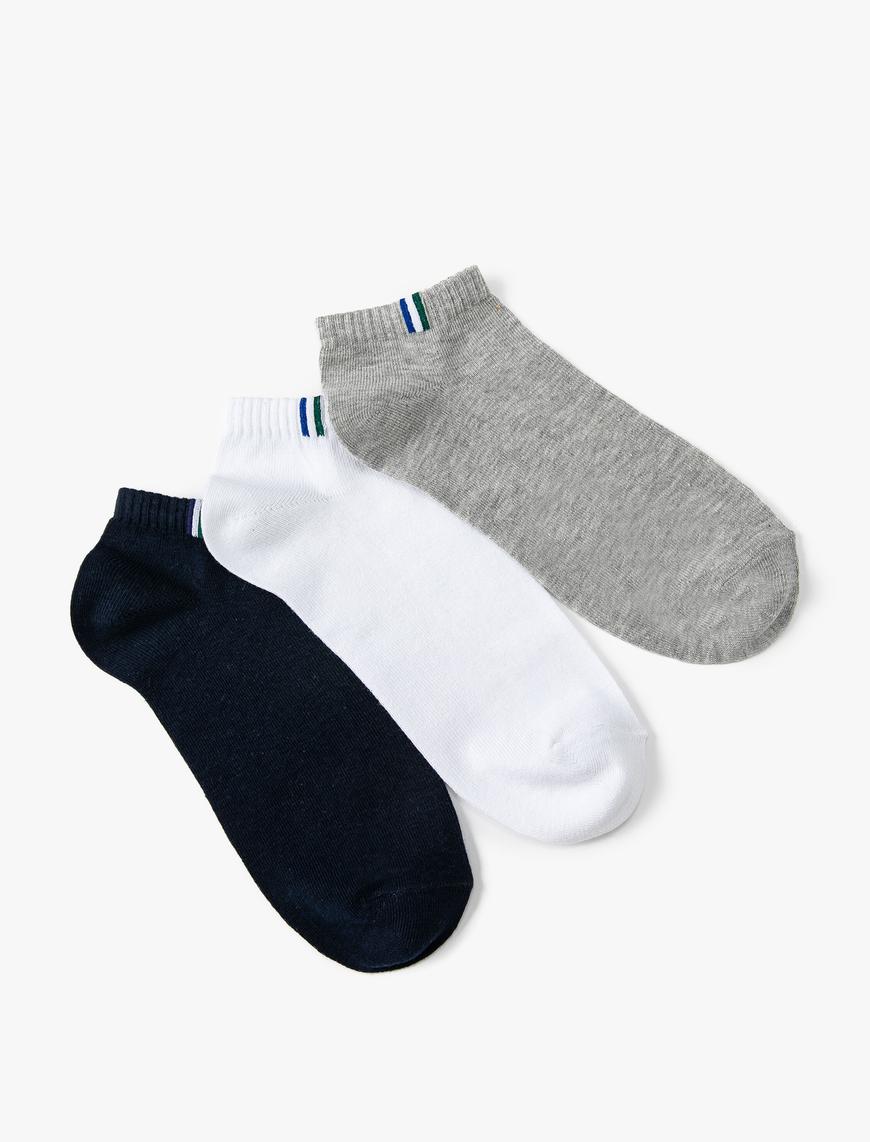  Erkek 3'lü Patik Çorap Seti Çok Renkli Şerit Detaylı