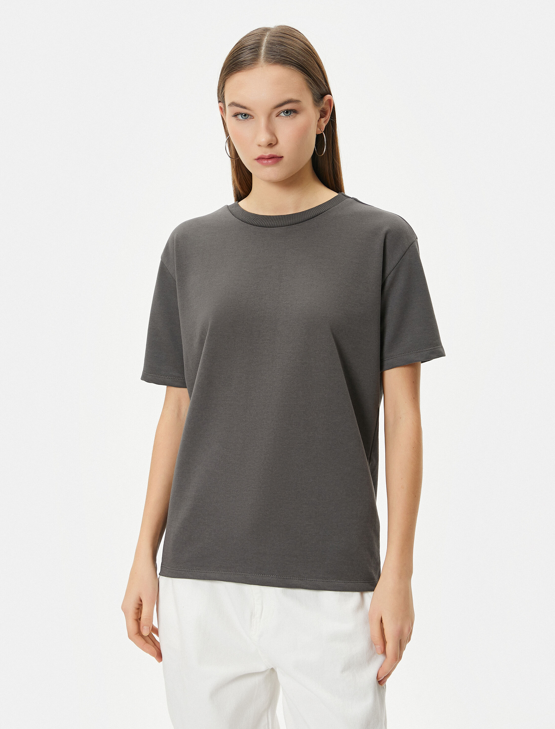   Basic Tişört Bisiklet Yaka Kısa Kollu Pamuk Karışımlı