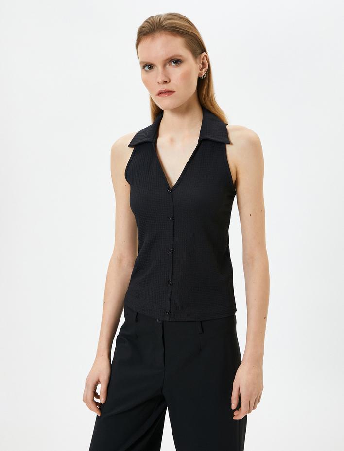  Polo Yaka Atlet Düğmeli Kolsuz Slim Fit