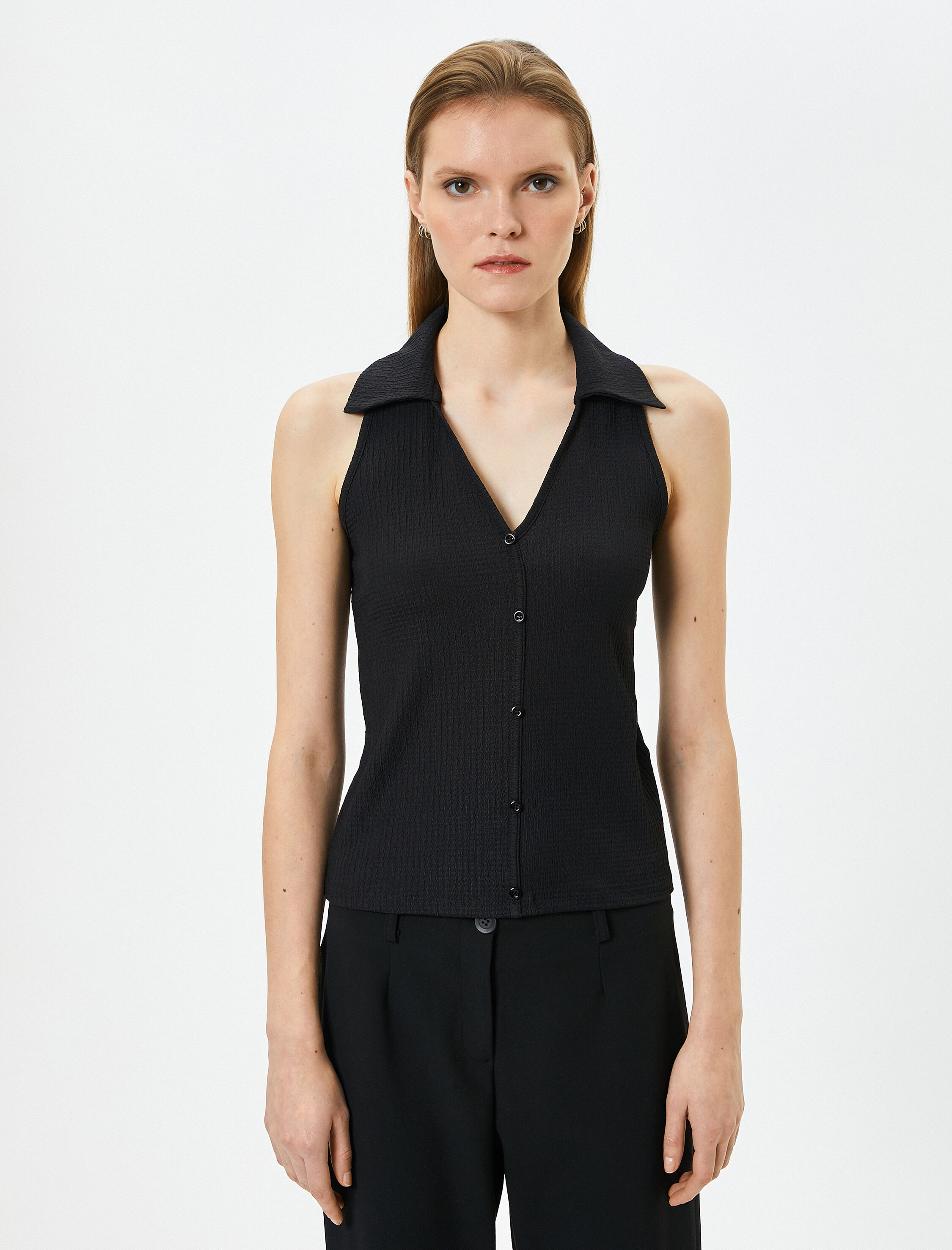   Polo Yaka Atlet Düğmeli Kolsuz Slim Fit