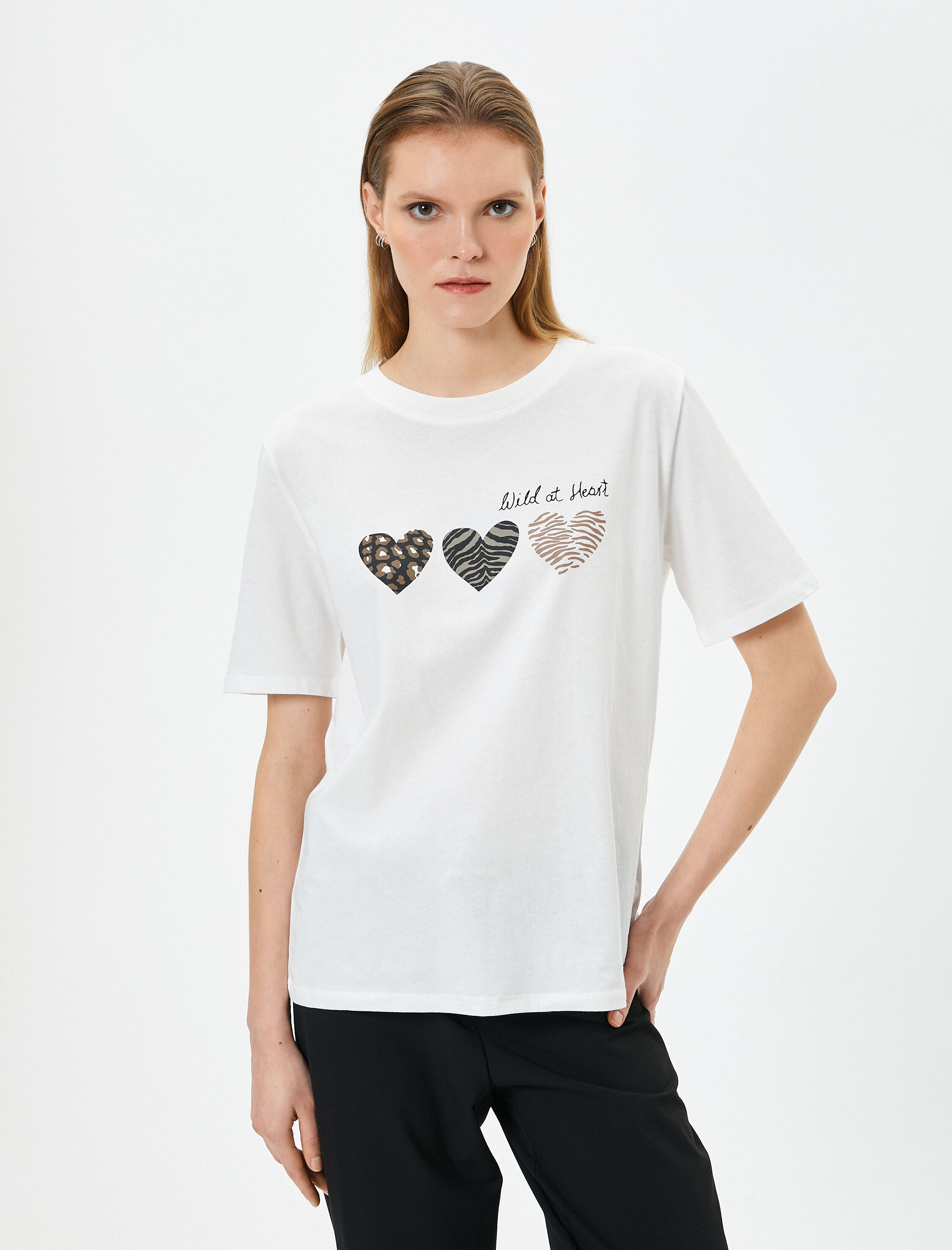   Baskılı Tişört Kısa Kollu Bisiklet Yaka Pamuklu