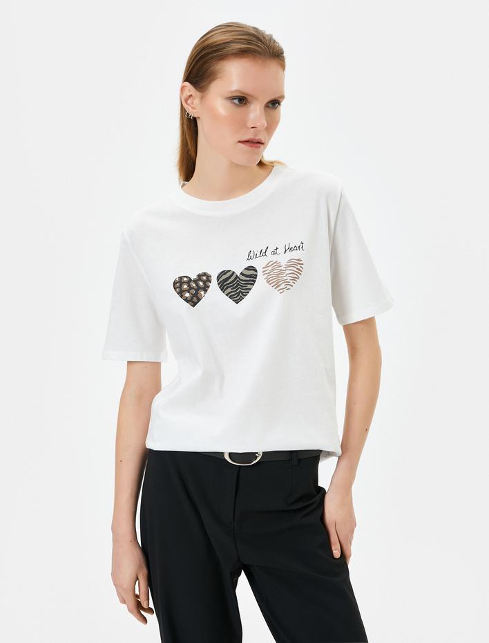  Baskılı Tişört Kısa Kollu Bisiklet Yaka Pamuklu