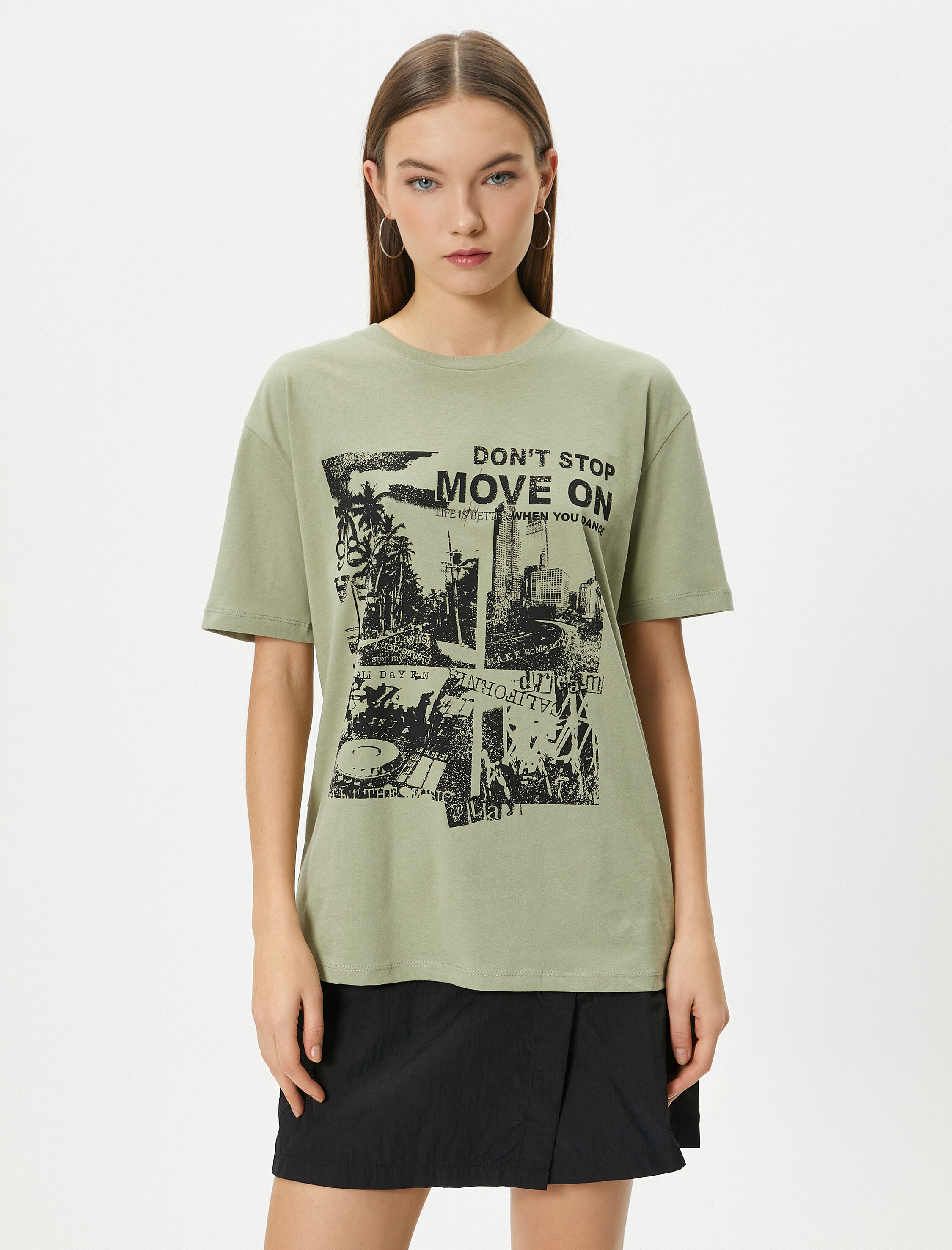   Baskılı Tişört Kısa Kollu Bisiklet Yaka Pamuklu