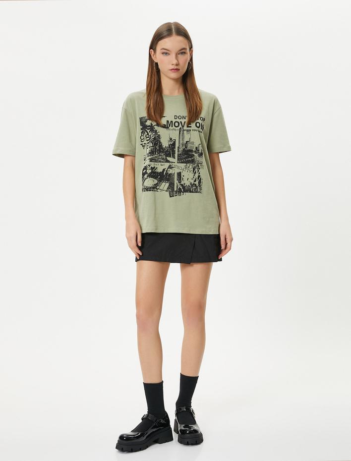  Baskılı Tişört Kısa Kollu Bisiklet Yaka Pamuklu