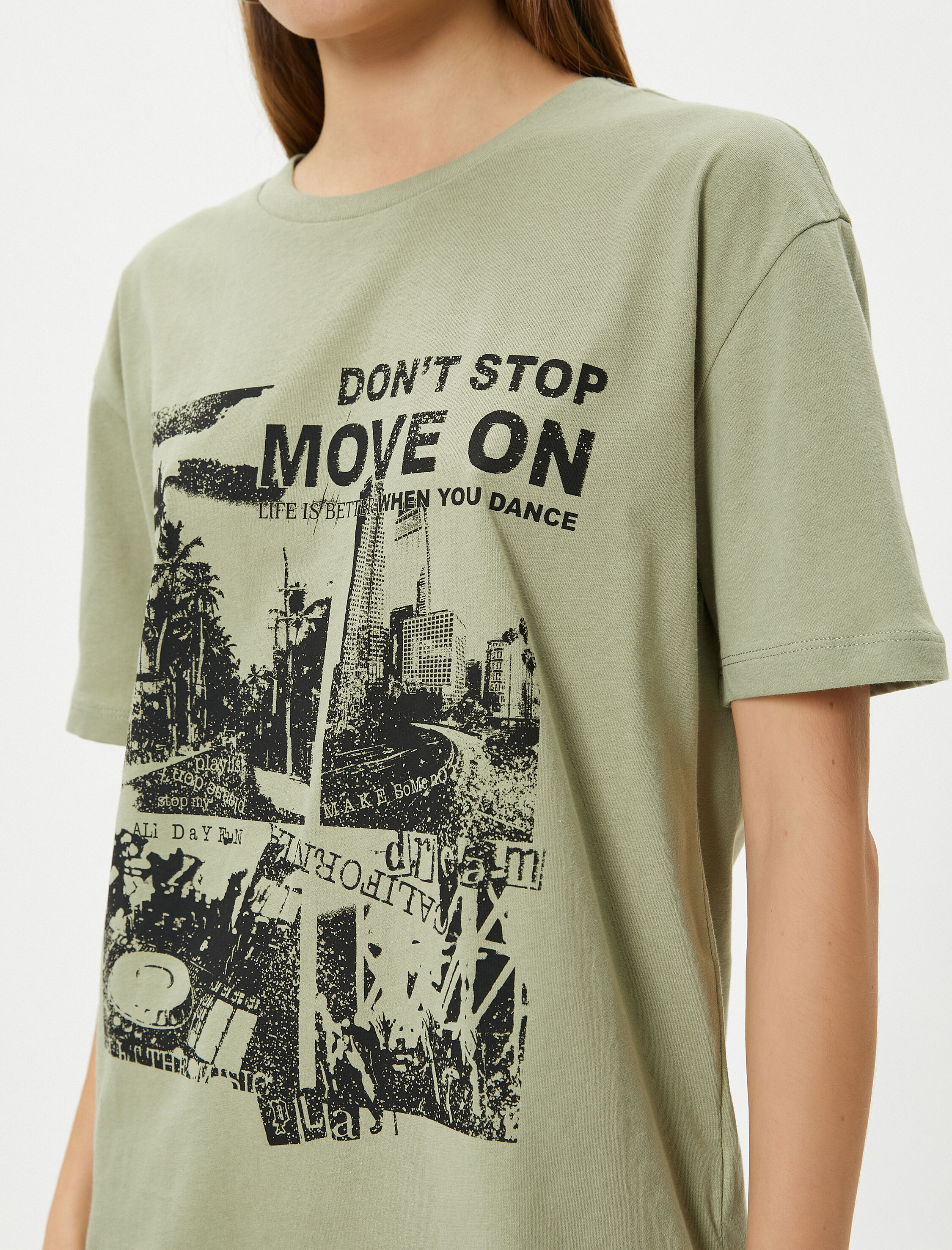   Baskılı Tişört Kısa Kollu Bisiklet Yaka Pamuklu