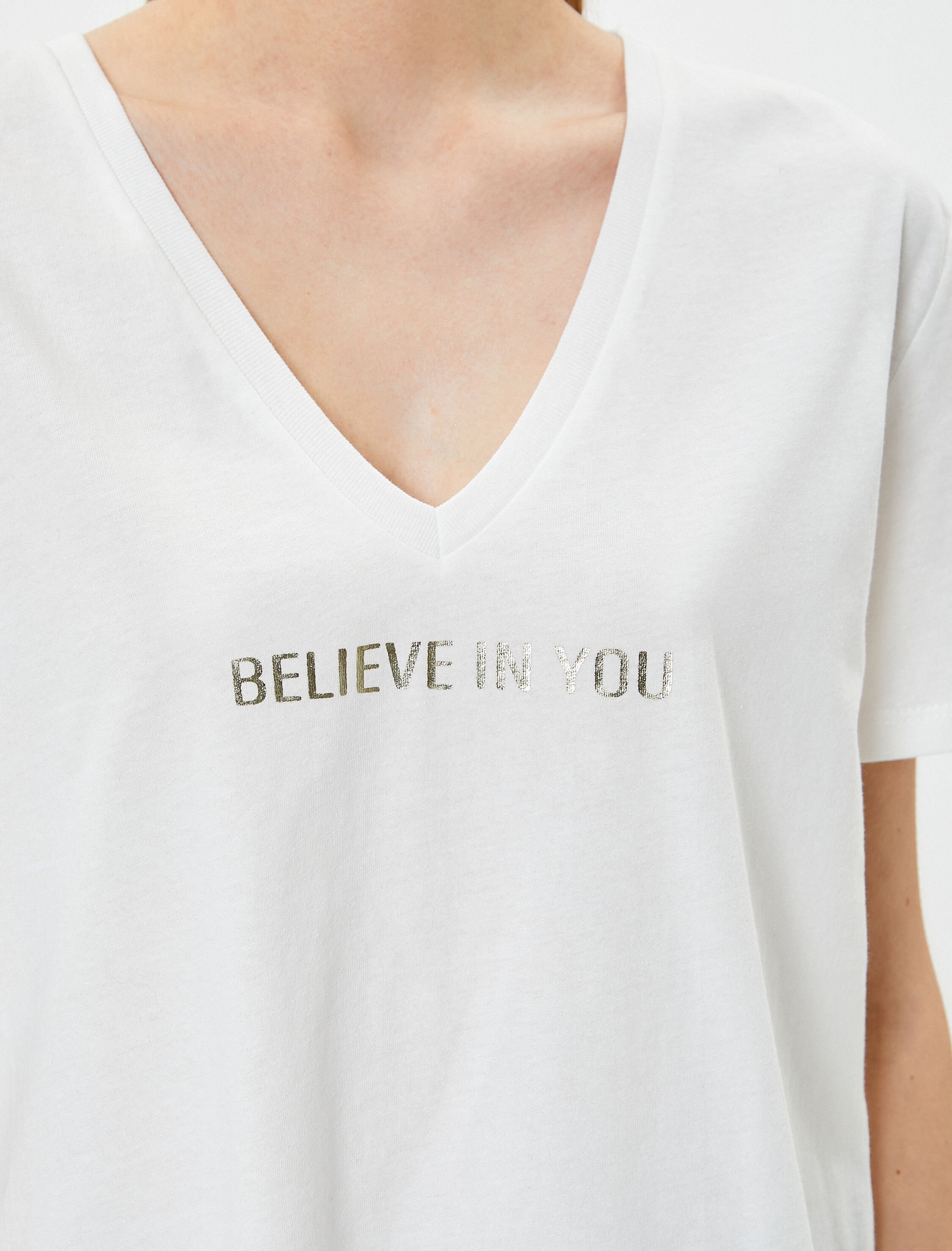   Baskılı Tişört Kısa Kollu V Yaka Pamuklu