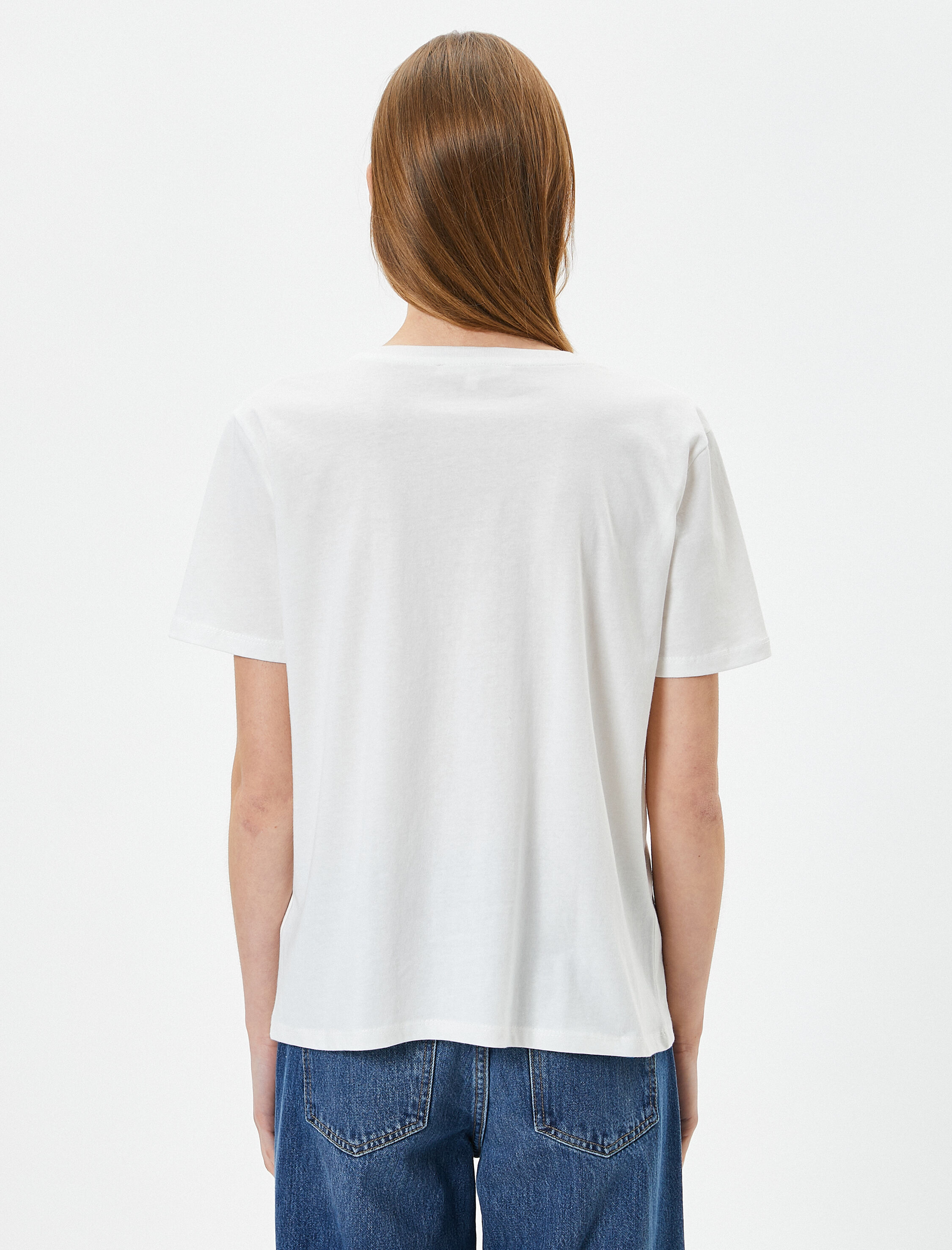   Baskılı Tişört Kısa Kollu V Yaka Pamuklu