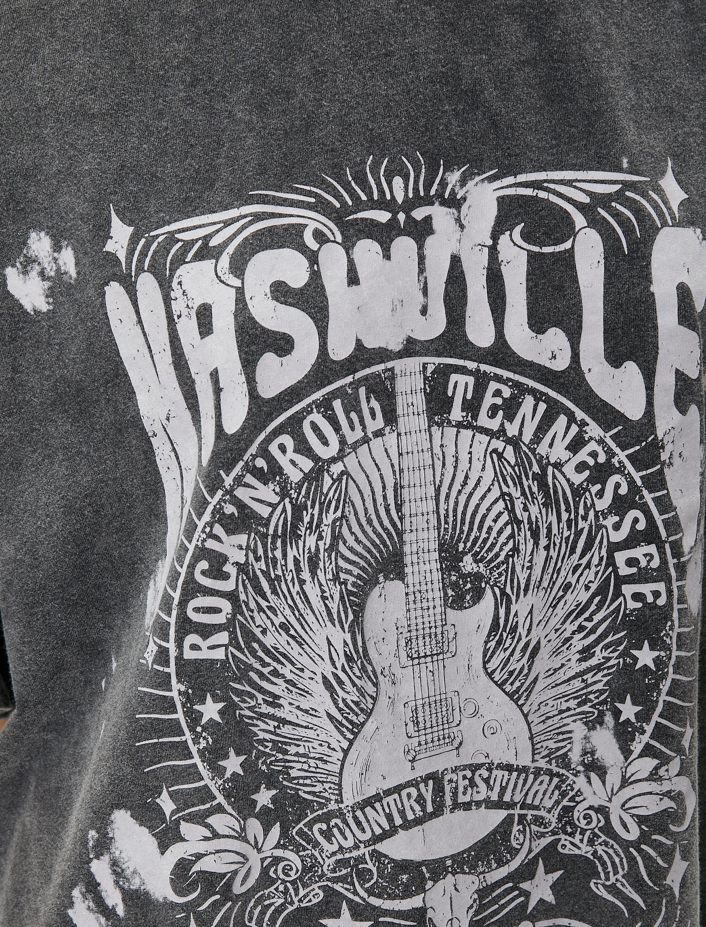   Rahat Kalıp Tişört Soluk Efektli Baskılı Kısa Kollu Bisiklet Yaka Pamuklu