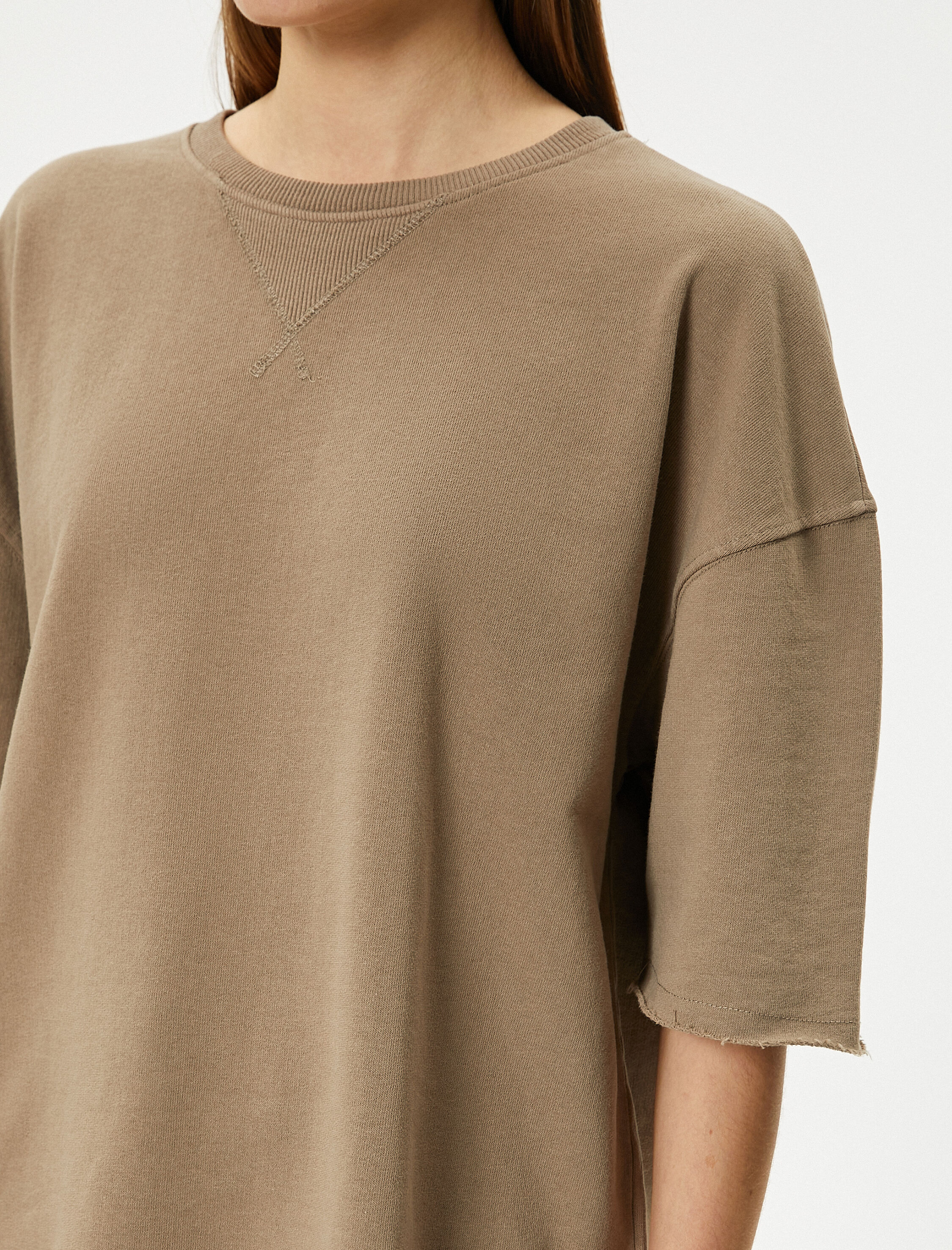   Oversize Tişört Kısa Kollu Bisiklet Yaka Pamuklu