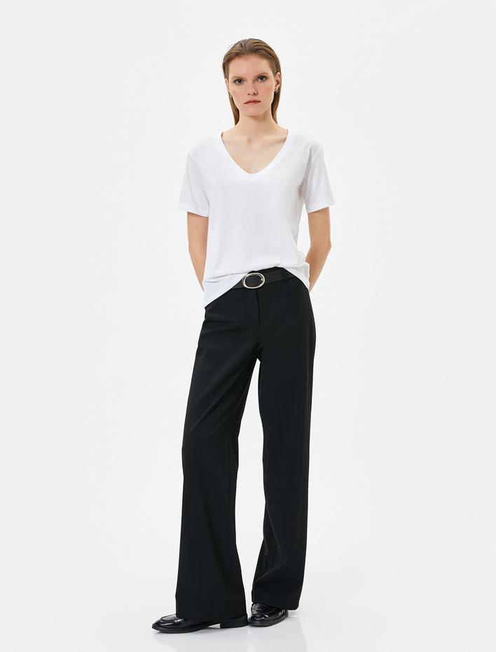  Basic Tişört Kısa Kollu V Yaka Pamuklu