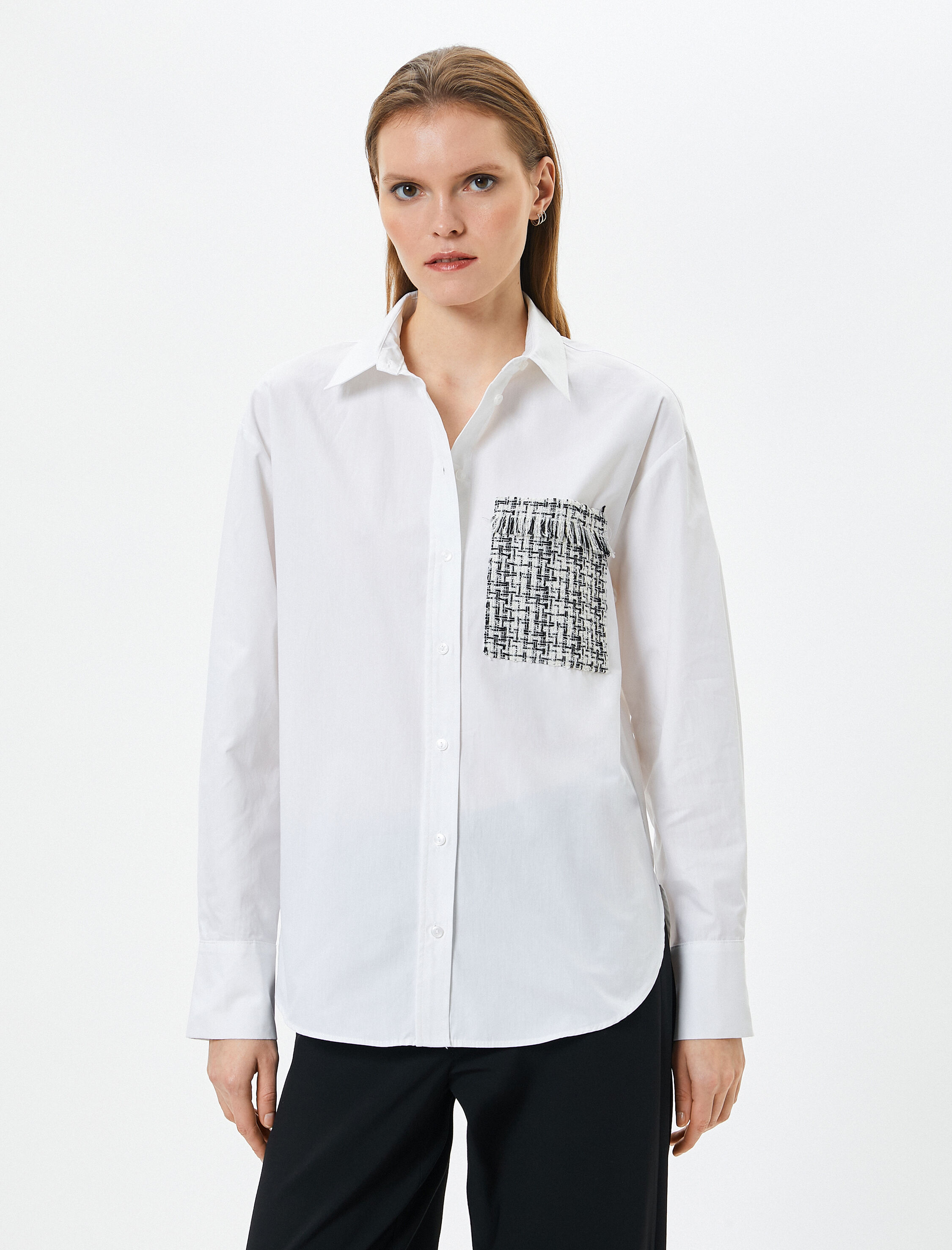   Uzun Kollu Poplin Gömlek Düğmeli Tüvit Detaylı Pamuklu