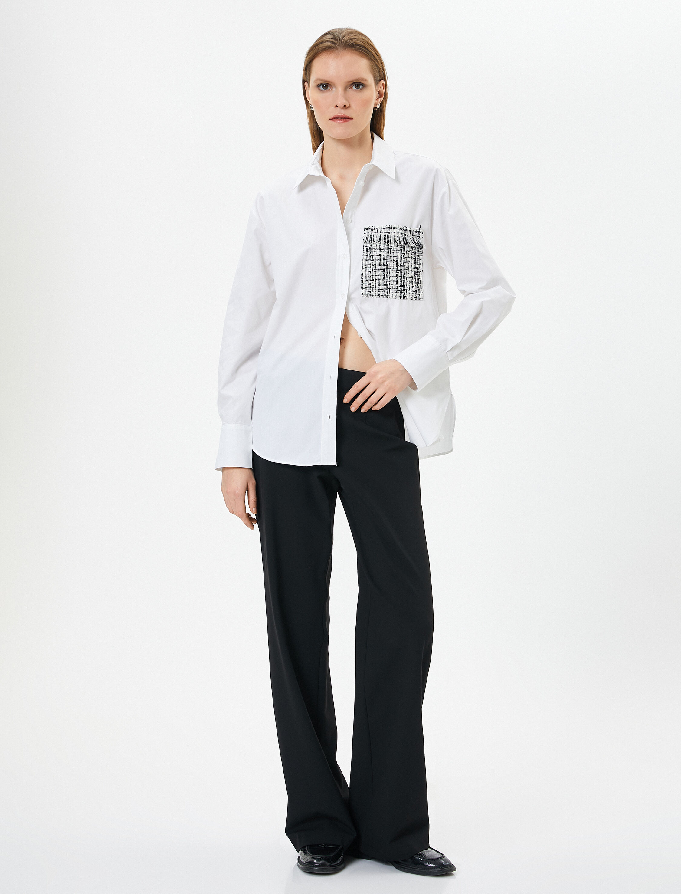   Uzun Kollu Poplin Gömlek Düğmeli Tüvit Detaylı Pamuklu