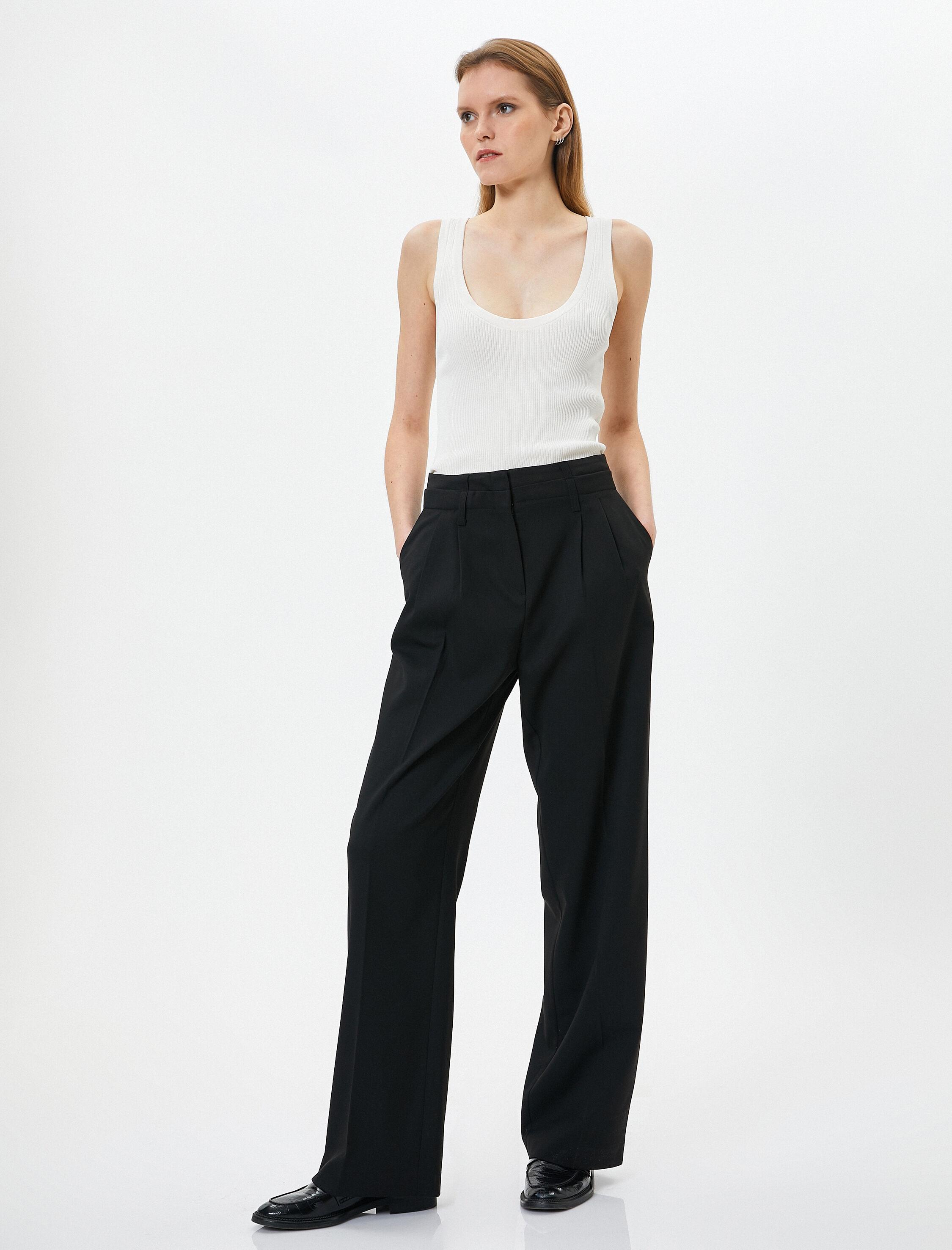   Bol Paça Pantolon Yüksek Bel Cep Detaylı