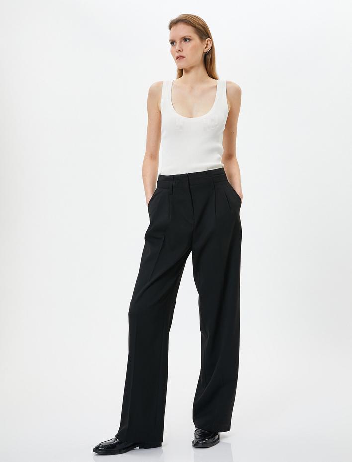  Bol Paça Pantolon Yüksek Bel Cep Detaylı