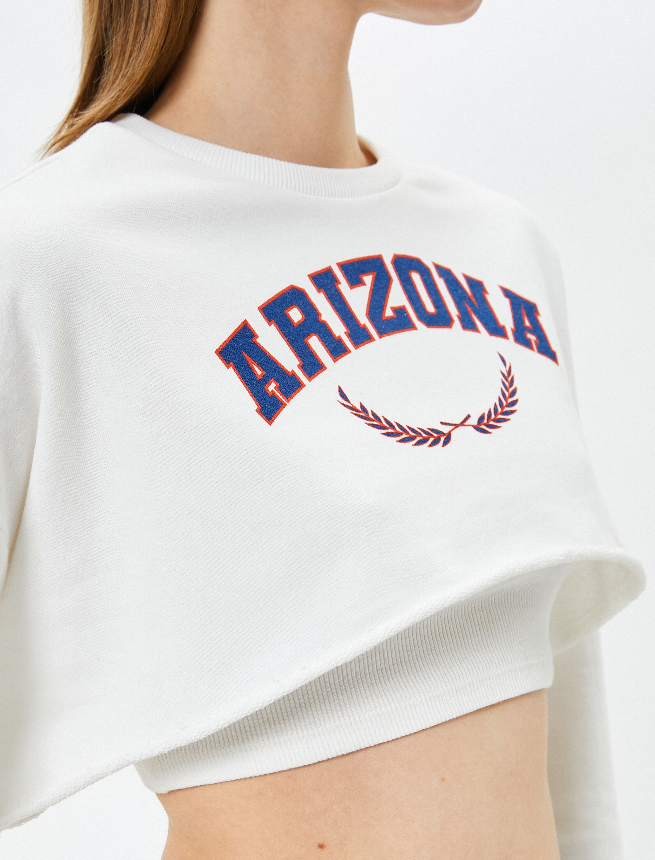   Crop Sweatshirt Baskılı Bisiklet Yaka Uzun Kollu