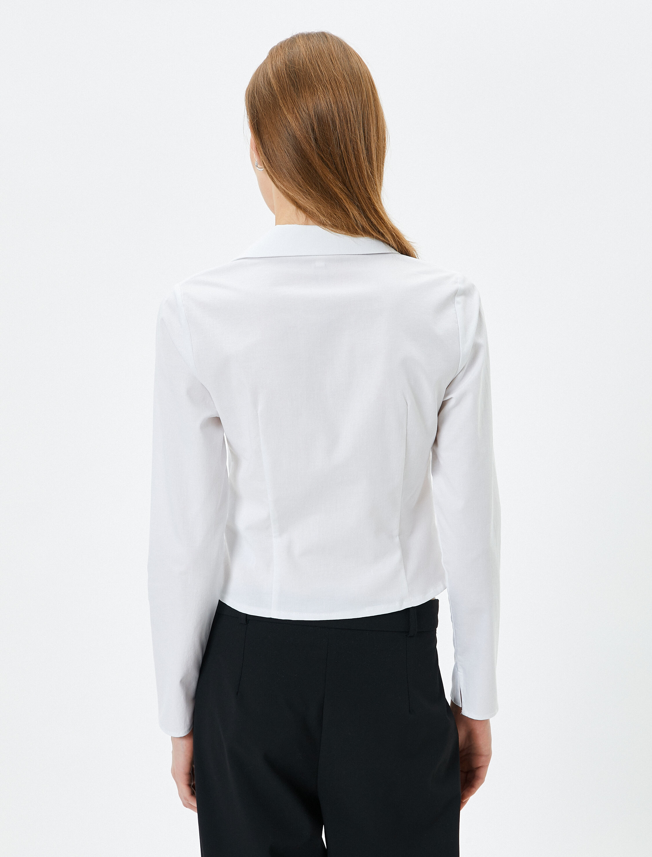 Fermuarlı Poplin Gömlek Uzun Kollu Pamuklu Slim Fit