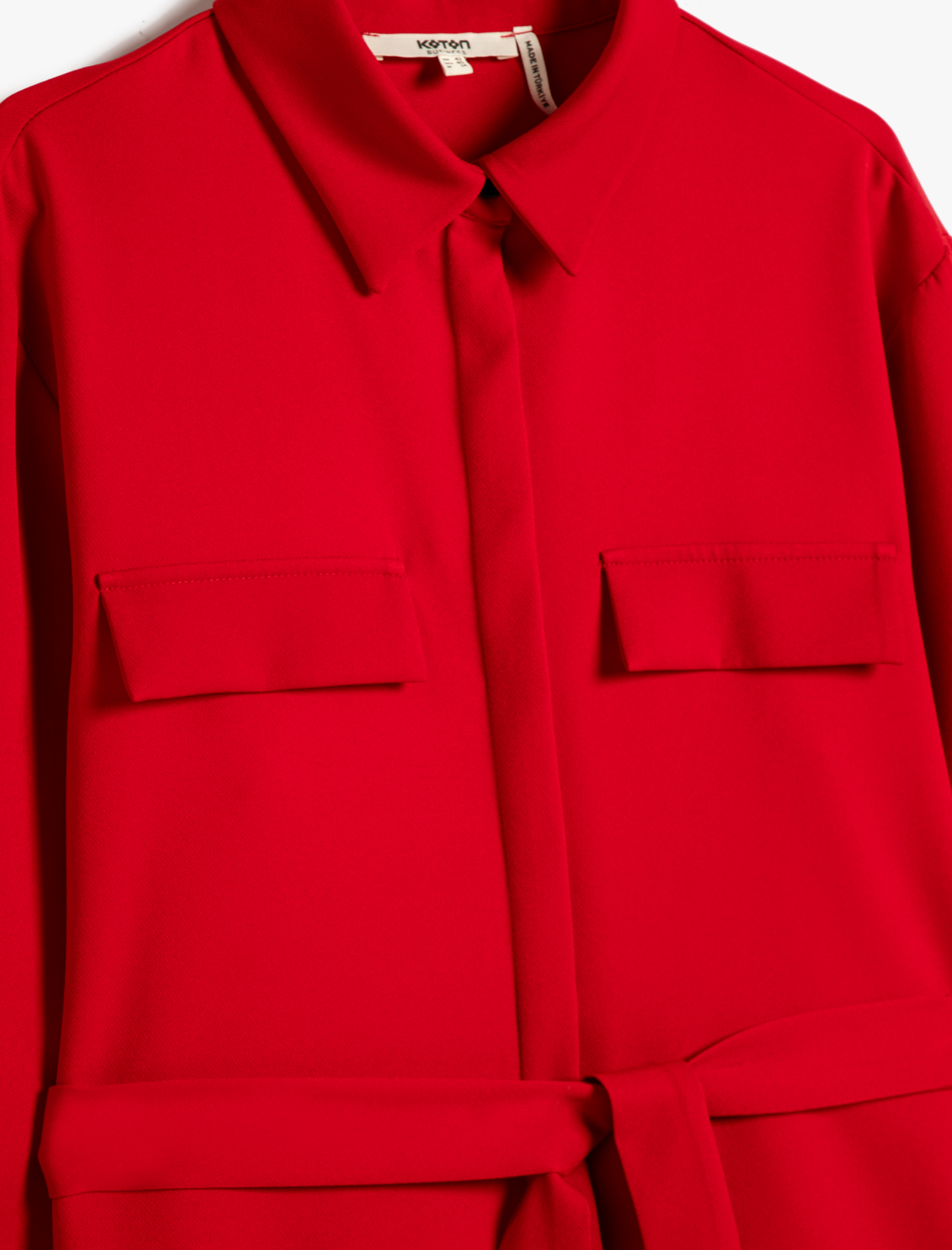   Gömlek Elbise Kuşaklı Cep Detaylı Uzun Kollu