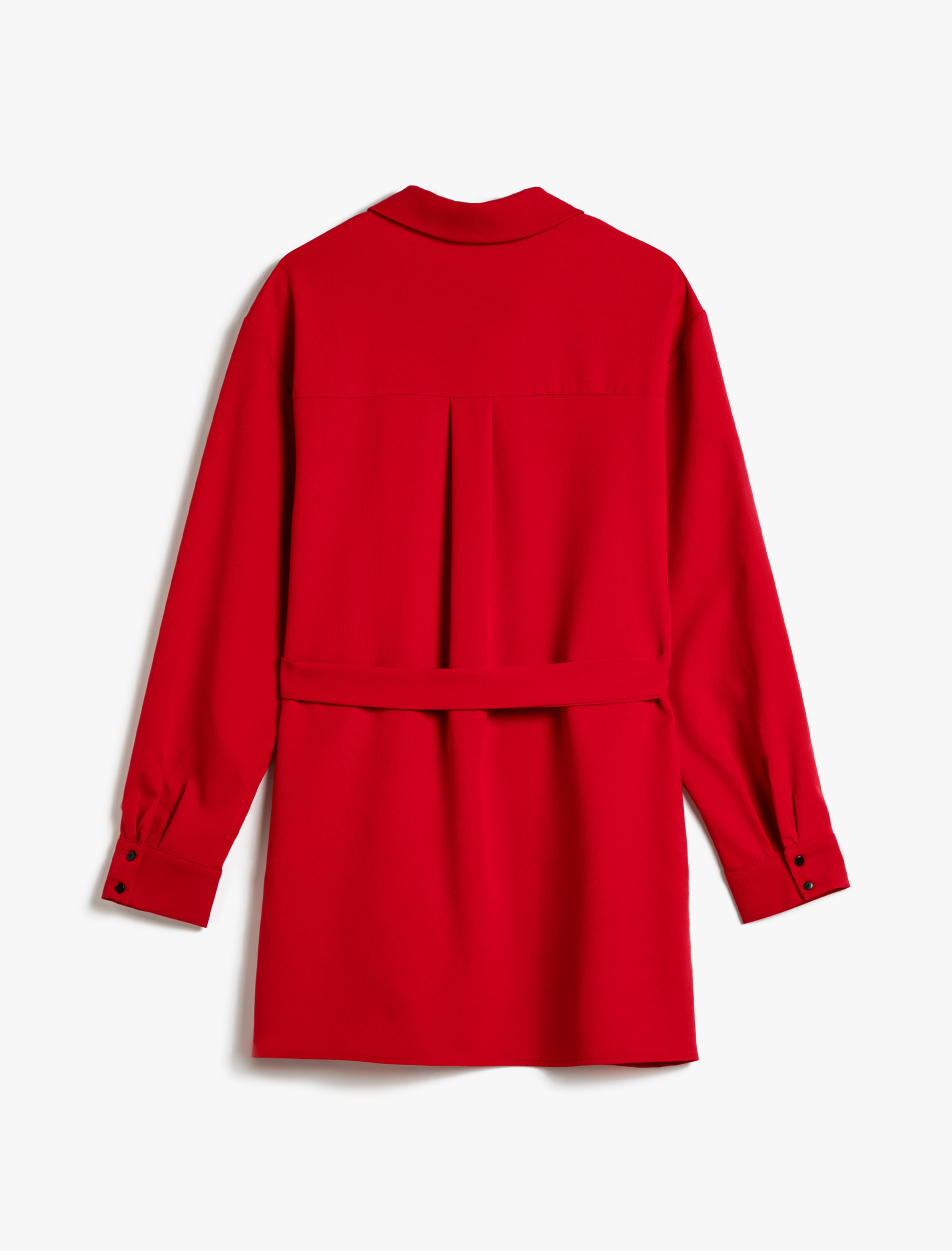   Gömlek Elbise Kuşaklı Cep Detaylı Uzun Kollu