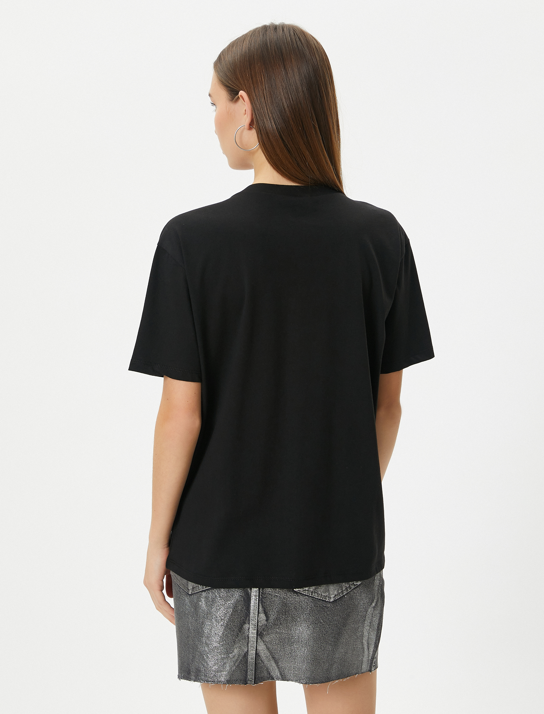   Baskılı Tişört Kısa Kollu Bisiklet Yaka Pamuklu