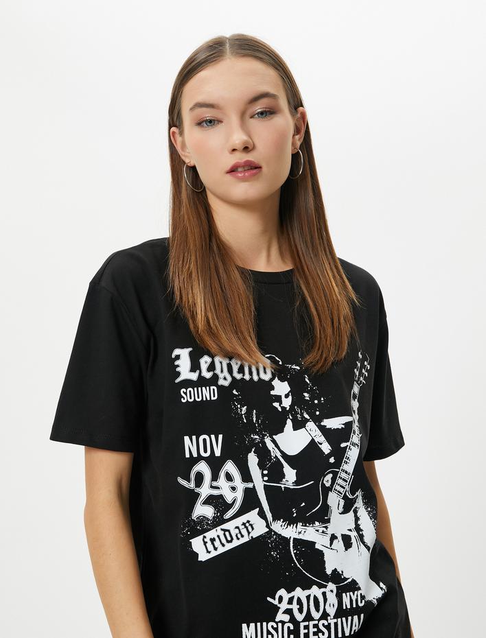  Baskılı Tişört Kısa Kollu Bisiklet Yaka Pamuklu