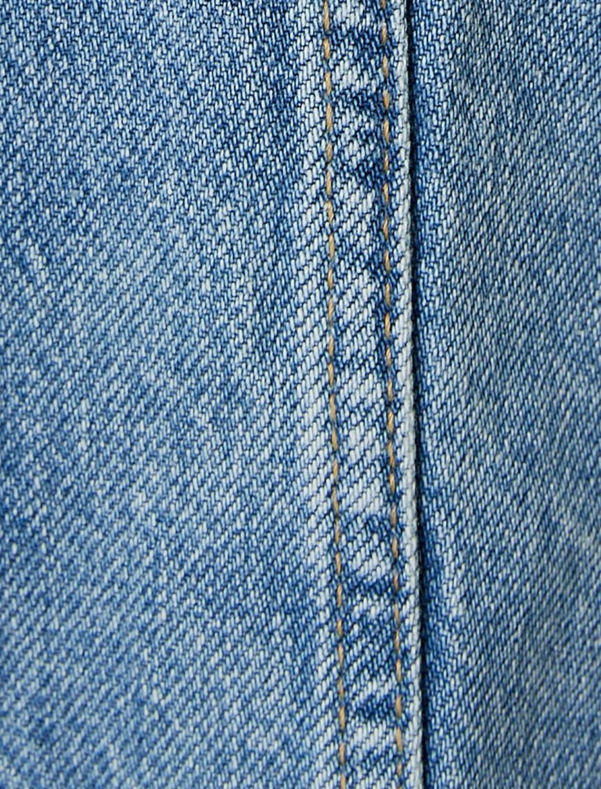   Kot Ceket Çift Kumaş Kullanımlı Renk Kontrastlı Cepli Düğmeli Rahat Kalıp