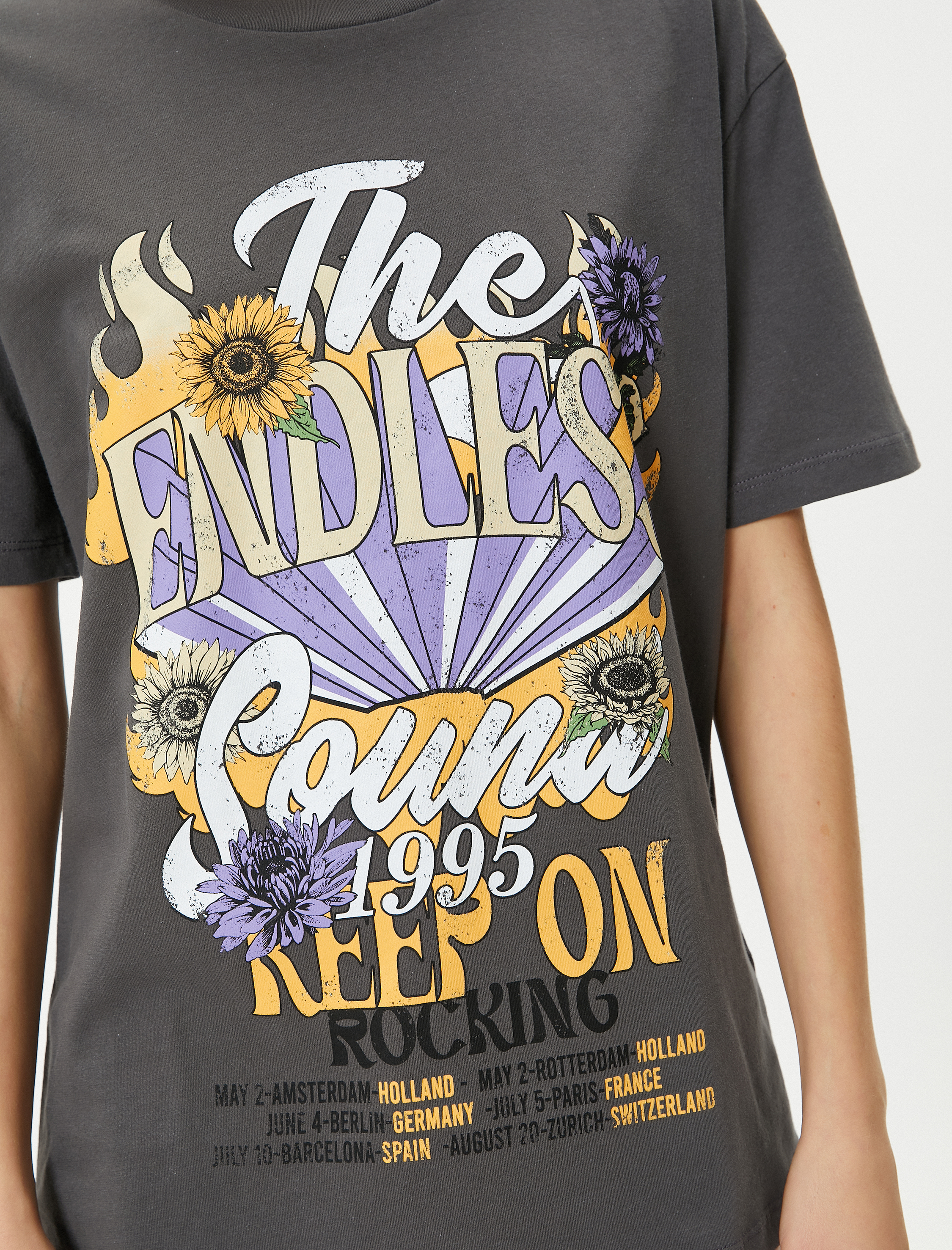   Baskılı Tişört Kısa Kollu Bisiklet Yaka Pamuklu