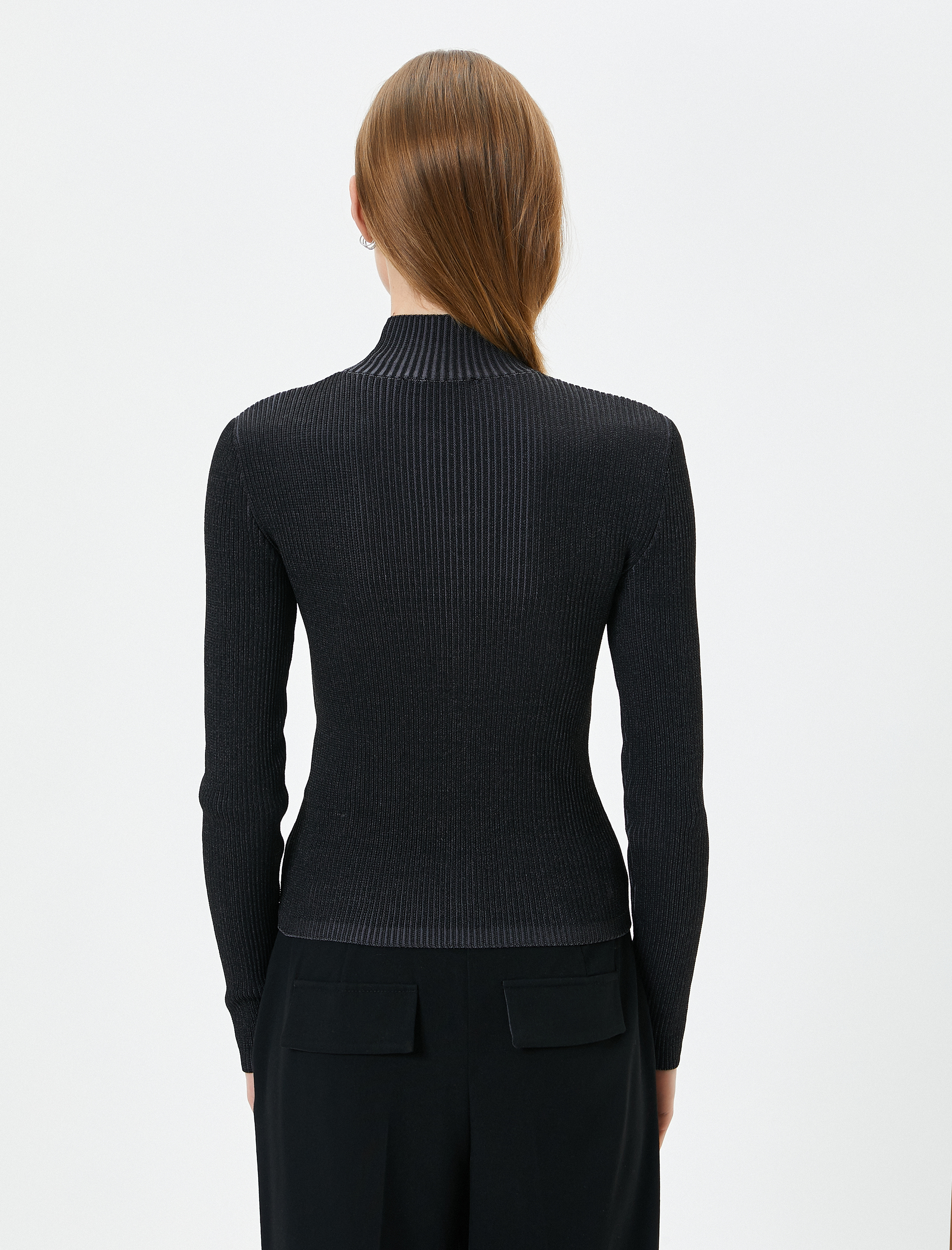   Yarım Balıkçı Yaka Kazak Fitilli Uzun Kollu Slim Fit