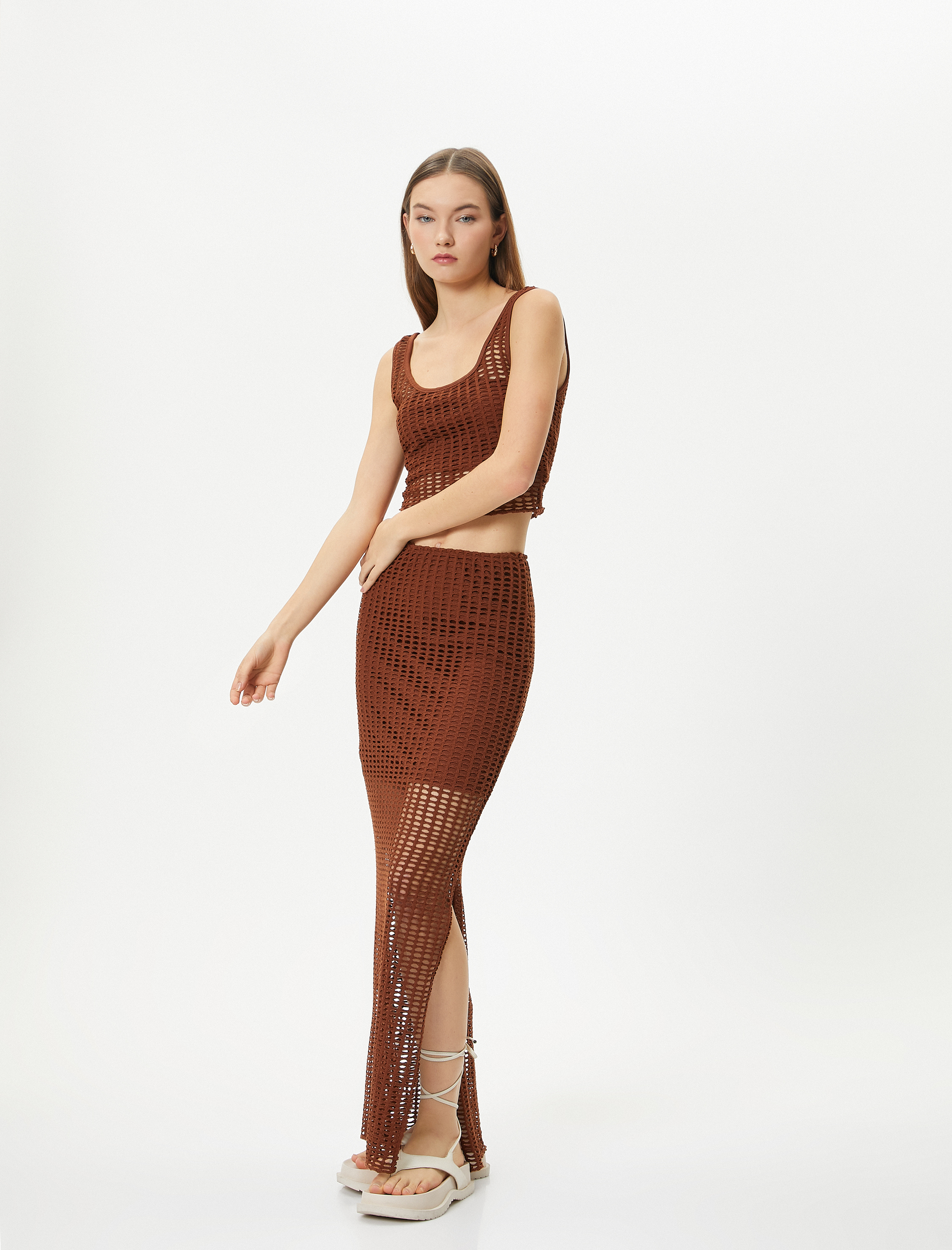   Fileli Crop Büstiyer Kalın Askılı U Yaka Slim Fit