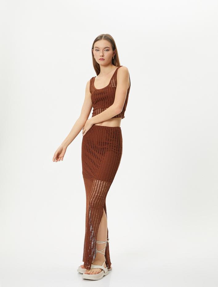  Fileli Crop Büstiyer Kalın Askılı U Yaka Slim Fit