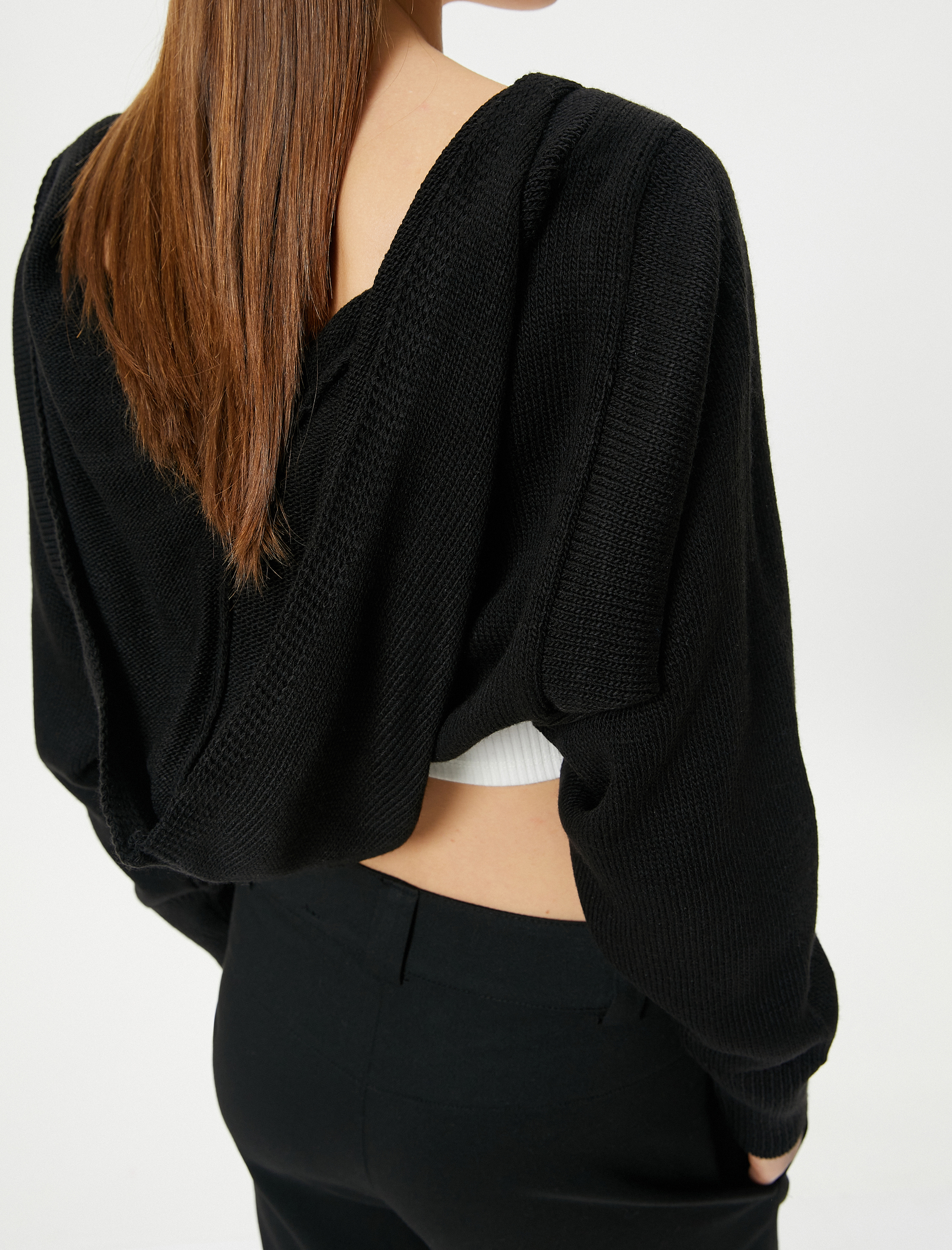   Kapüşonlu Crop Hırka Uzun Kollu