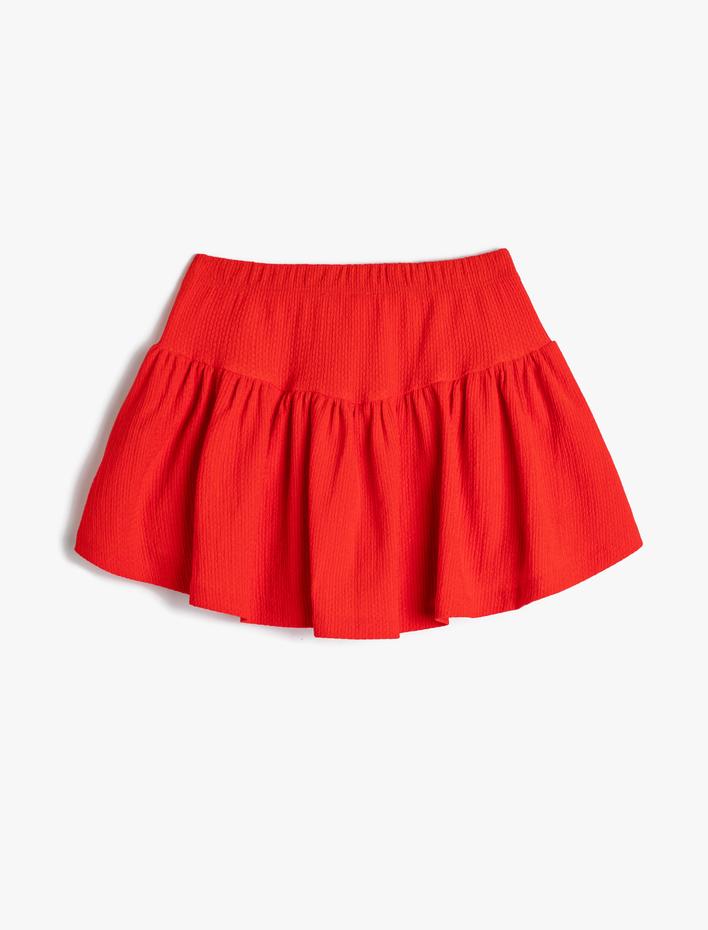 Kız Çocuk Şort Etek Dokulu Pileli