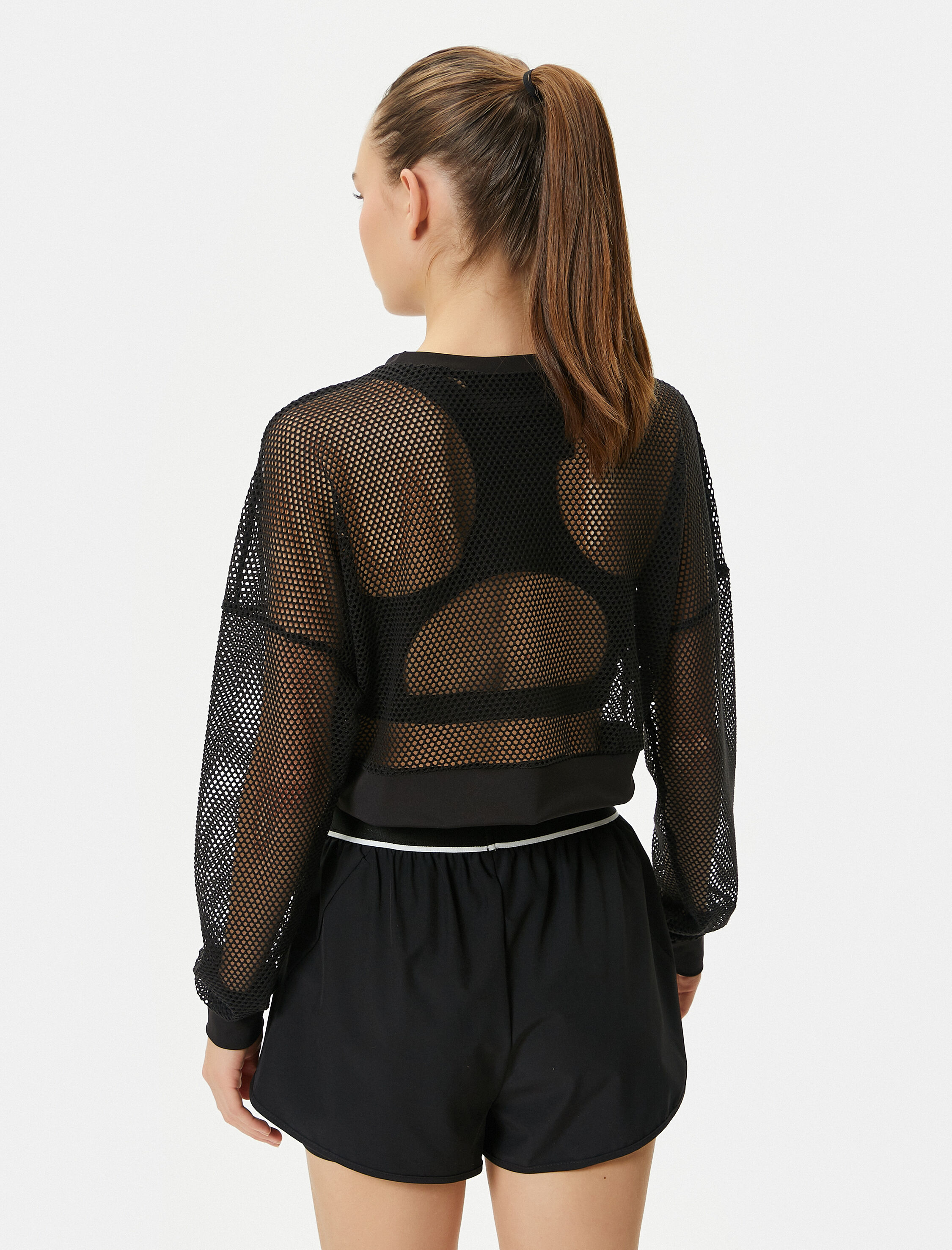   Crop File Tişört Spor Uzun Kollu Bisiklet Yaka