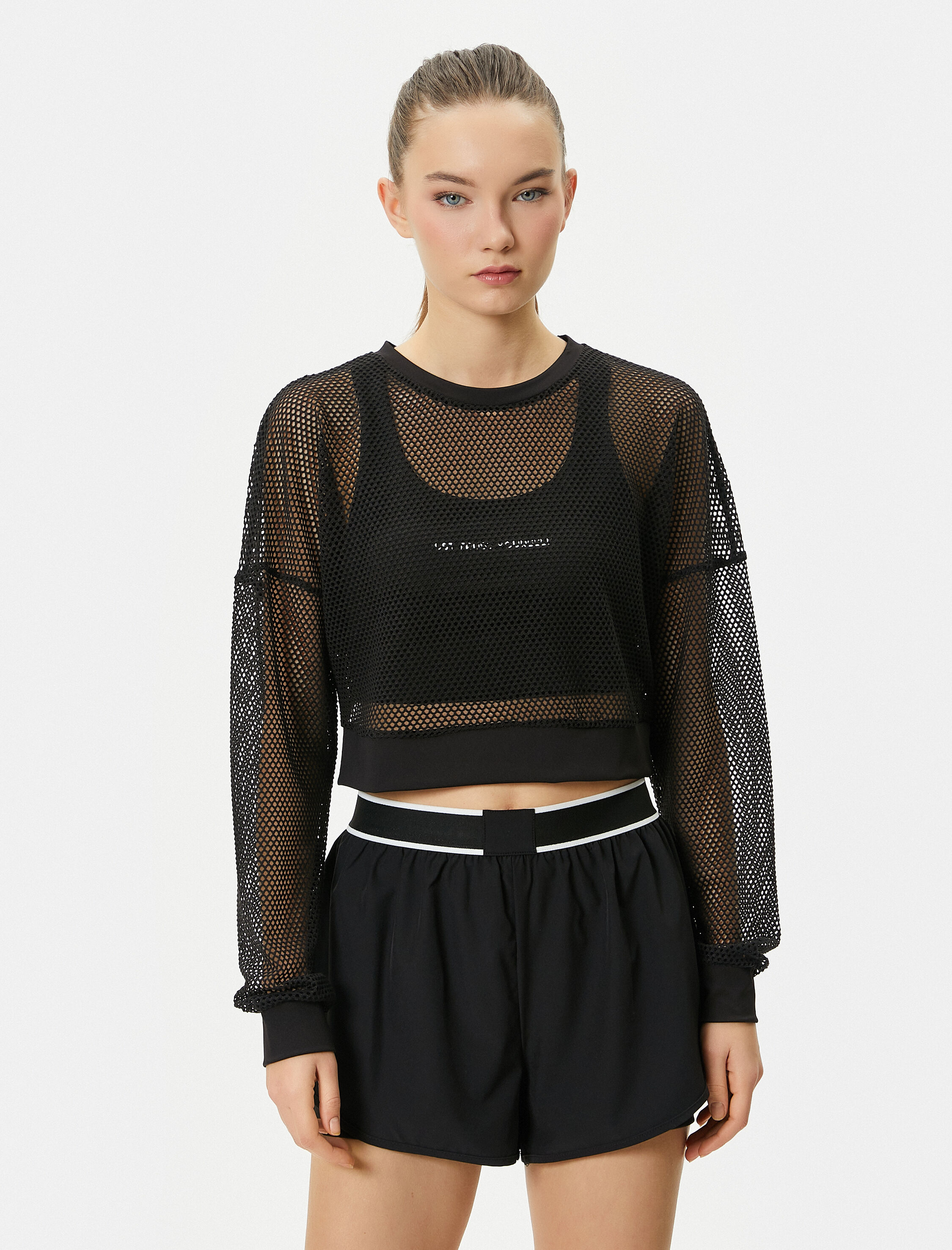   Crop File Tişört Spor Uzun Kollu Bisiklet Yaka