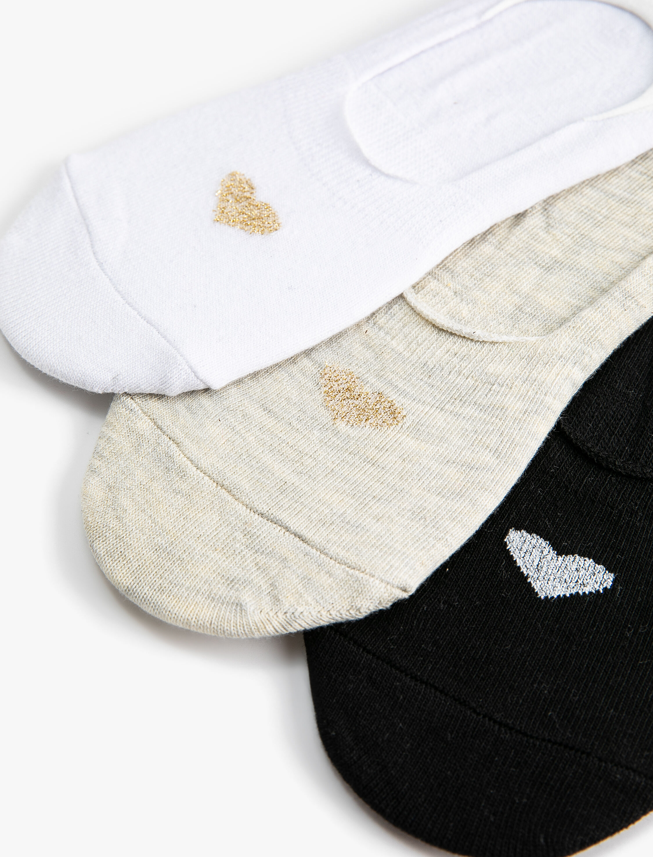  Kadın Babet Çorap Seti 3'lü Kalp Desenli Sim Detaylı