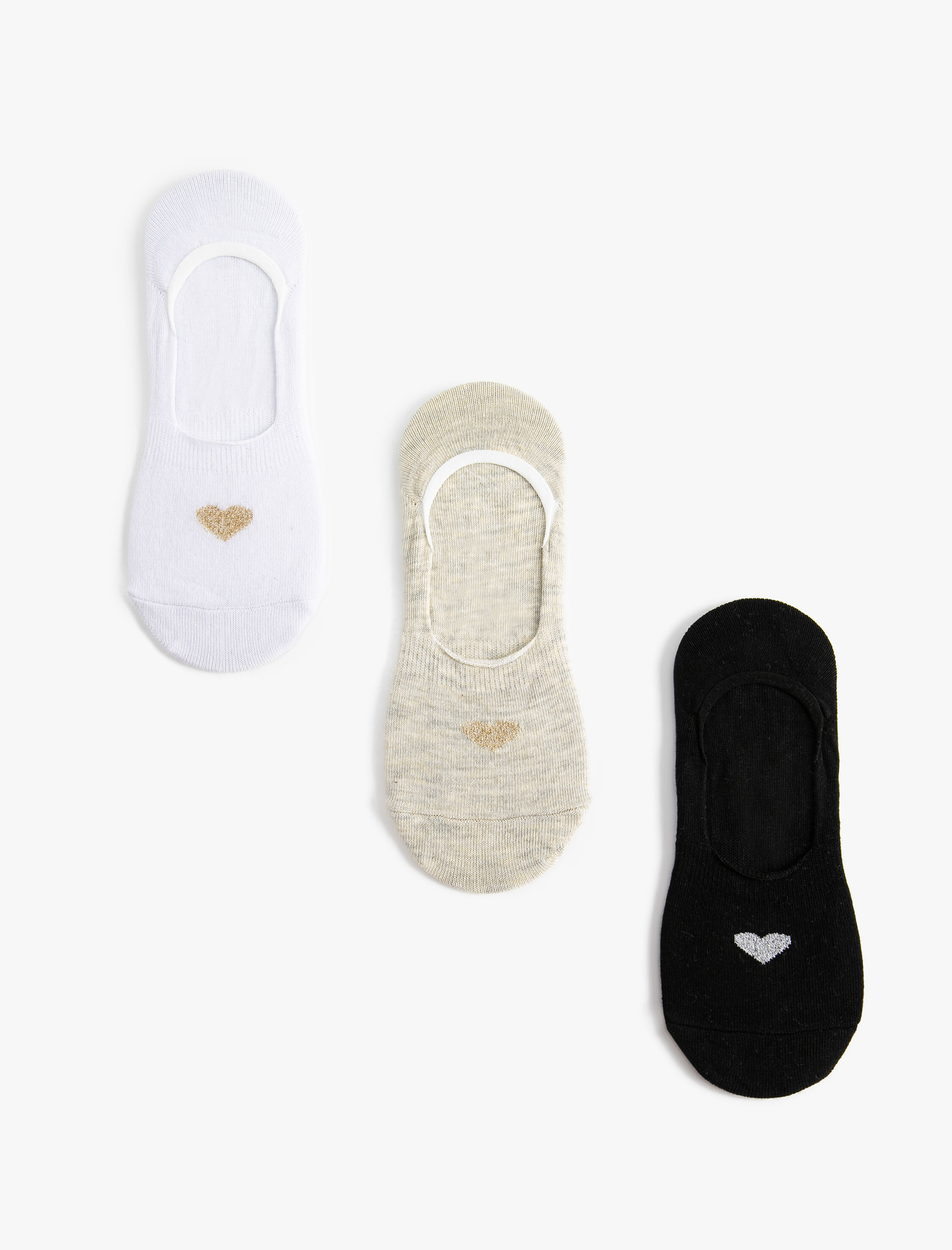  Kadın Babet Çorap Seti 3'lü Kalp Desenli Sim Detaylı