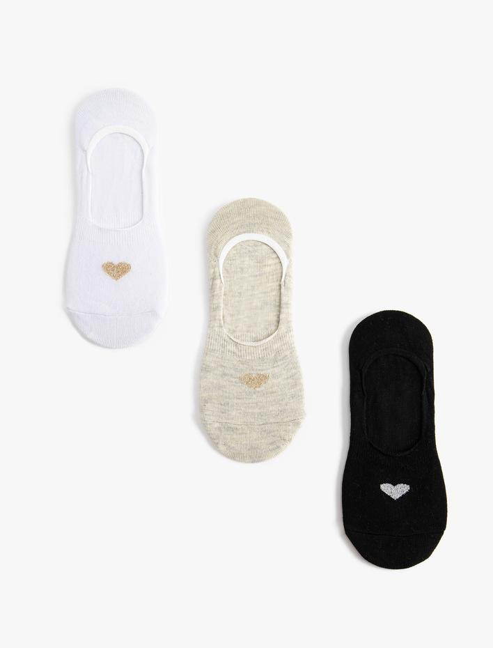Kadın Babet Çorap Seti 3'lü Kalp Desenli Sim Detaylı