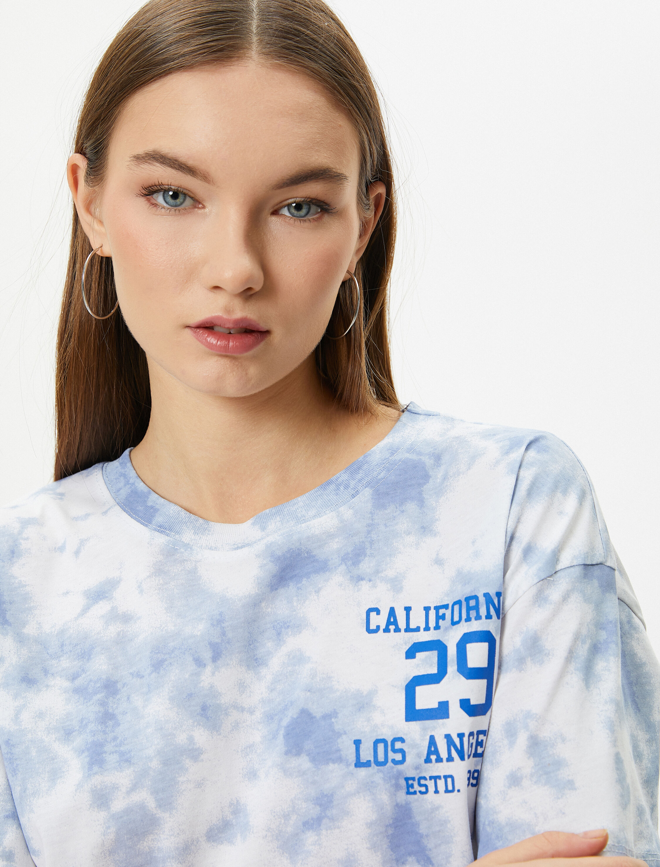 Batik Desenli Tişört Baskılı Kısa Kollu Bisiklet Yaka Pamuklu