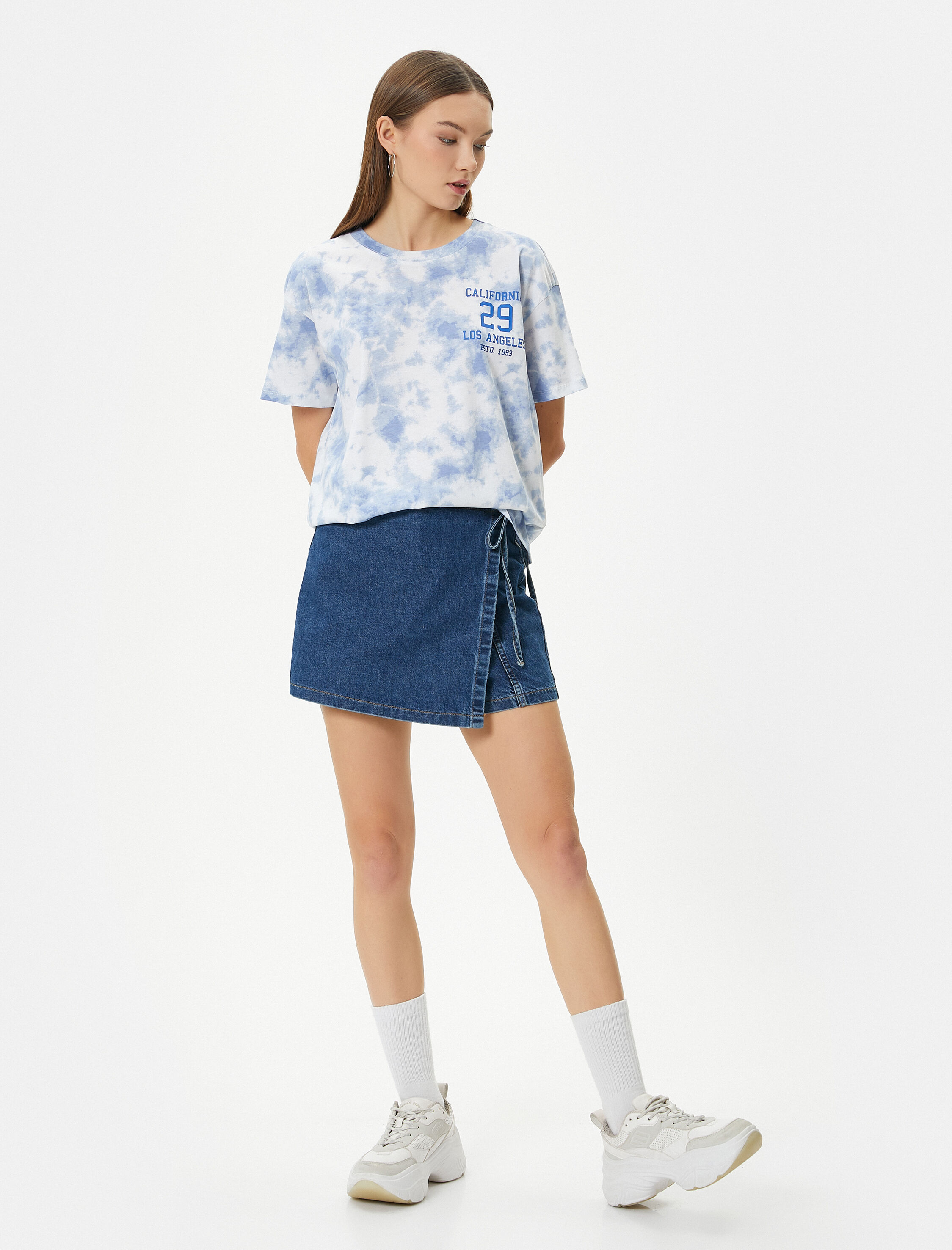 Batik Desenli Tişört Baskılı Kısa Kollu Bisiklet Yaka Pamuklu