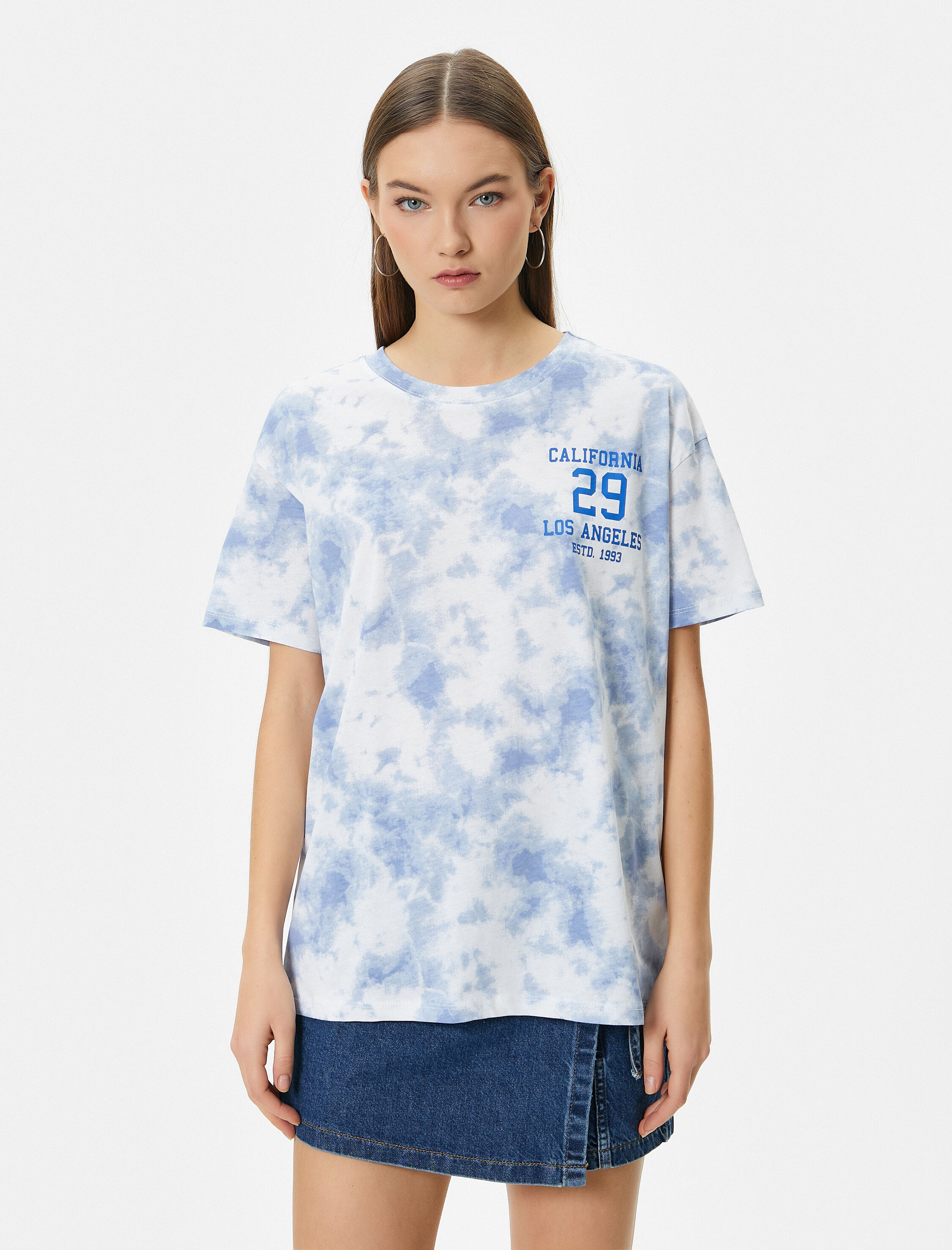 Batik Desenli Tişört Baskılı Kısa Kollu Bisiklet Yaka Pamuklu