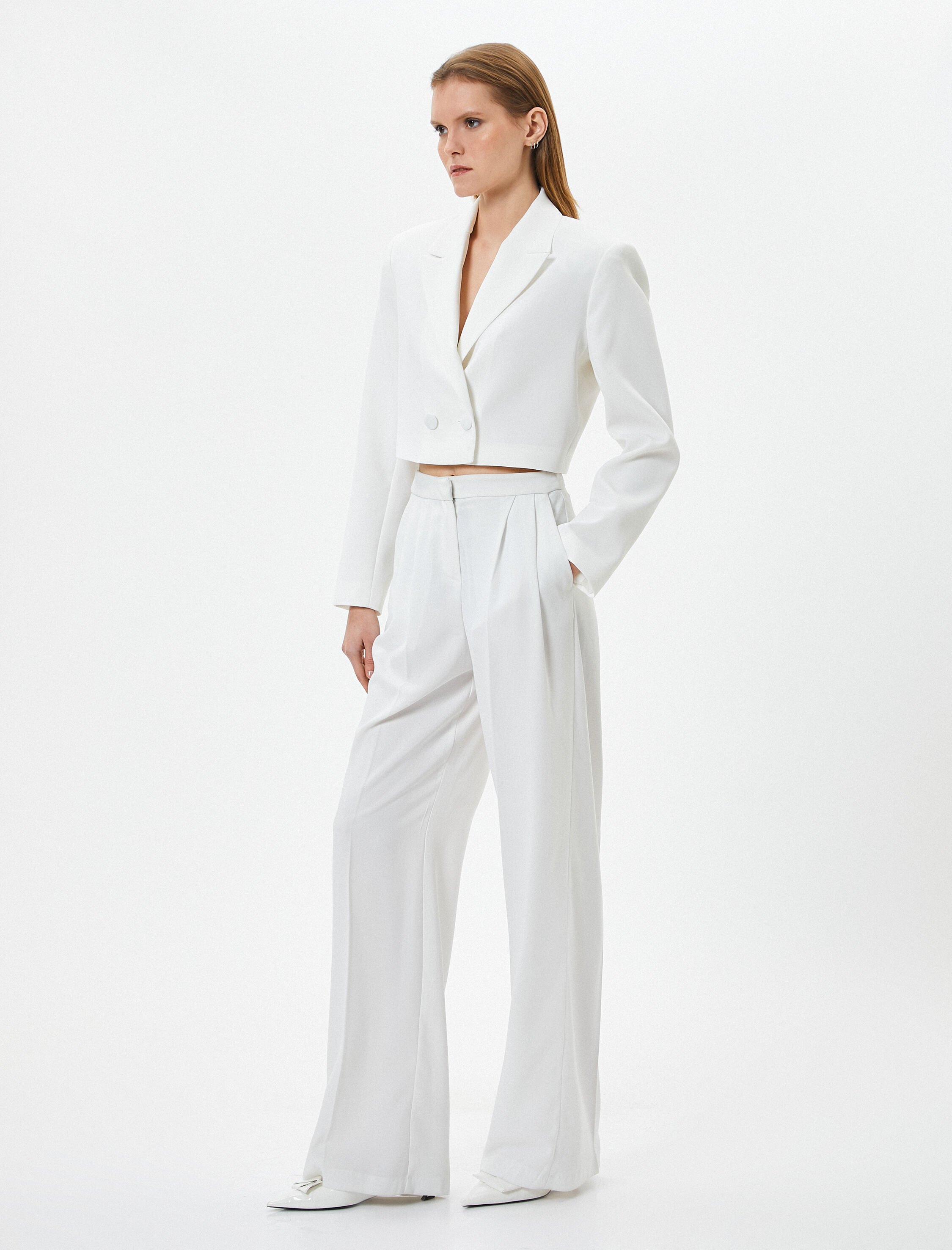   Crop Blazer Ceket Düğmeli Kruvaze