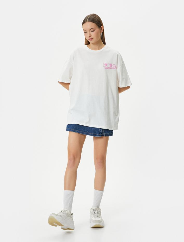  Arkası Baskılı Anime Tişört Rahat Kalıp Kısa Kollu Bisiklet Yaka Pamuklu