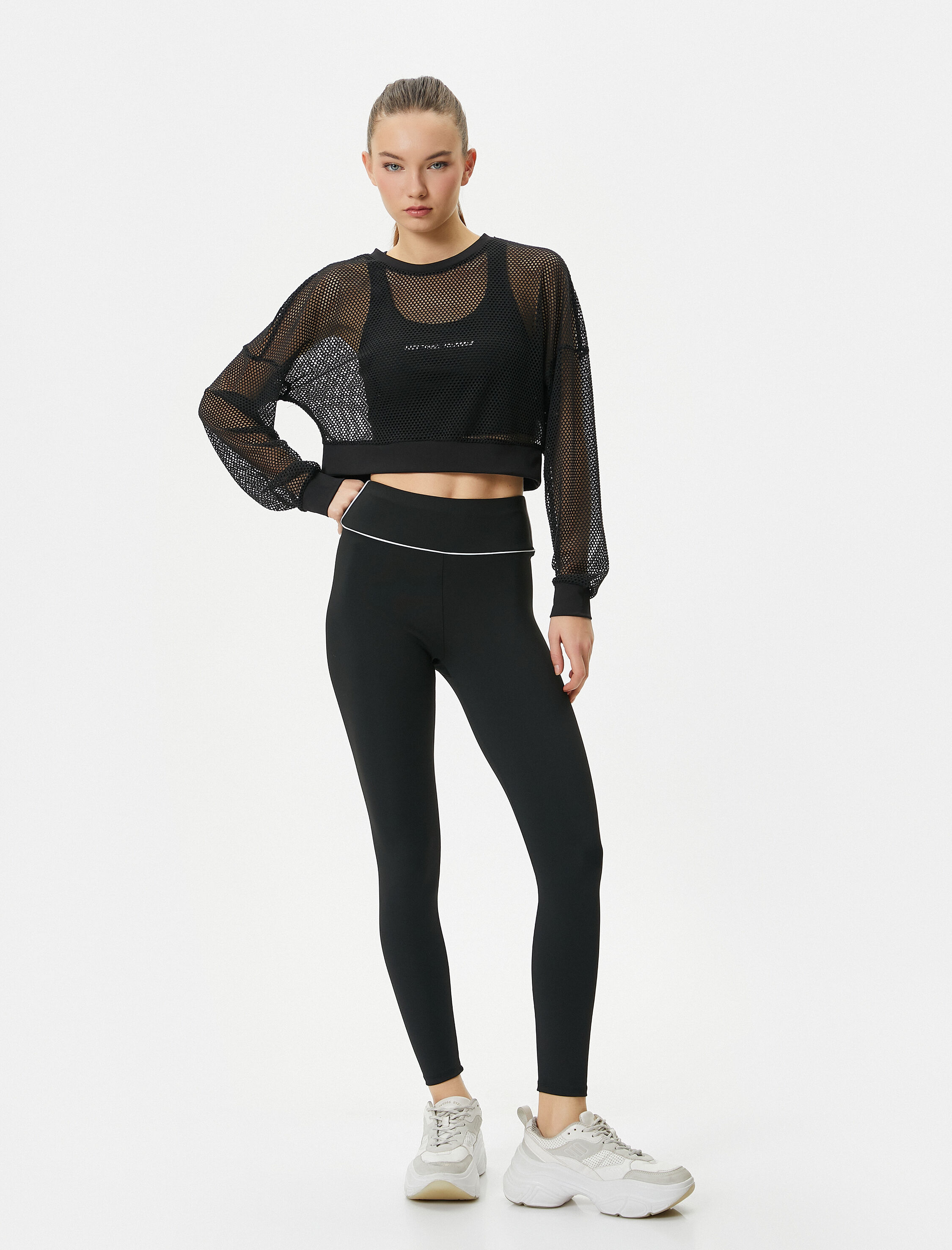   Spor Tayt Yüksek Bel Çizgi Detaylı Slim Fit