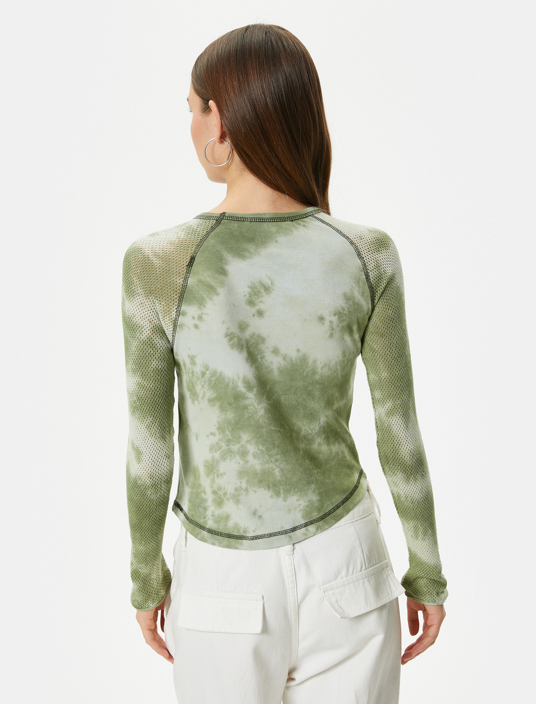   Fileli Tişört Kolej Temalı Baskılı Batik Desenli Uzun Kollu Pamuklu Slim Fit